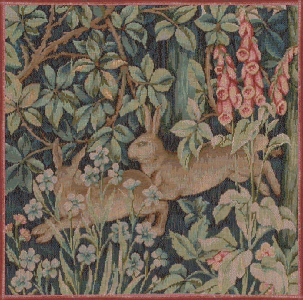 Two Hares in a Forest French Tapestry Pillow Cover 14x14 Cotton Jacquard Woven Cushion Cover