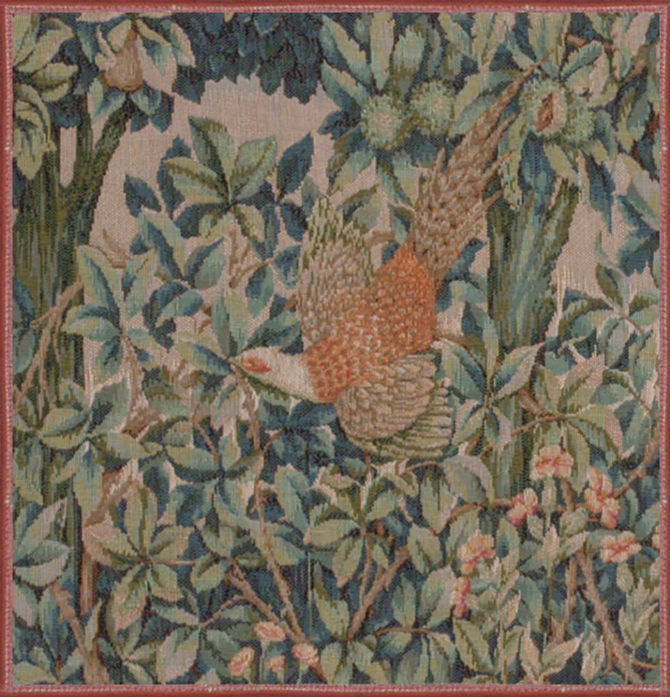 Pheasant in a Forest French Tapestry Pillow Cover 14x14 Cotton Jacquard Woven Cushion Cover