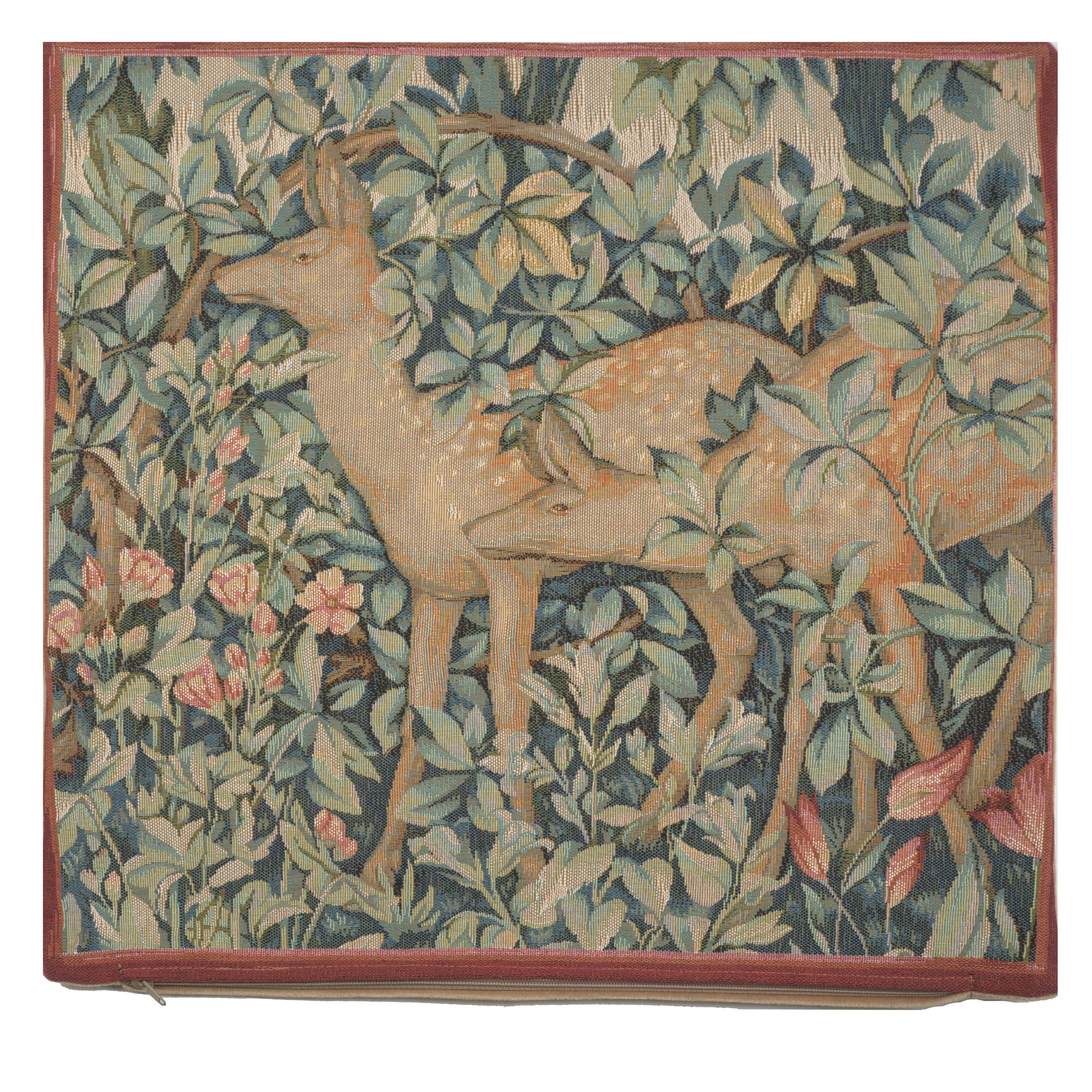 Two Does in a Forest French Tapestry Pillow Cover 19x19 inch Cotton Jacquard Woven Cushion Cover