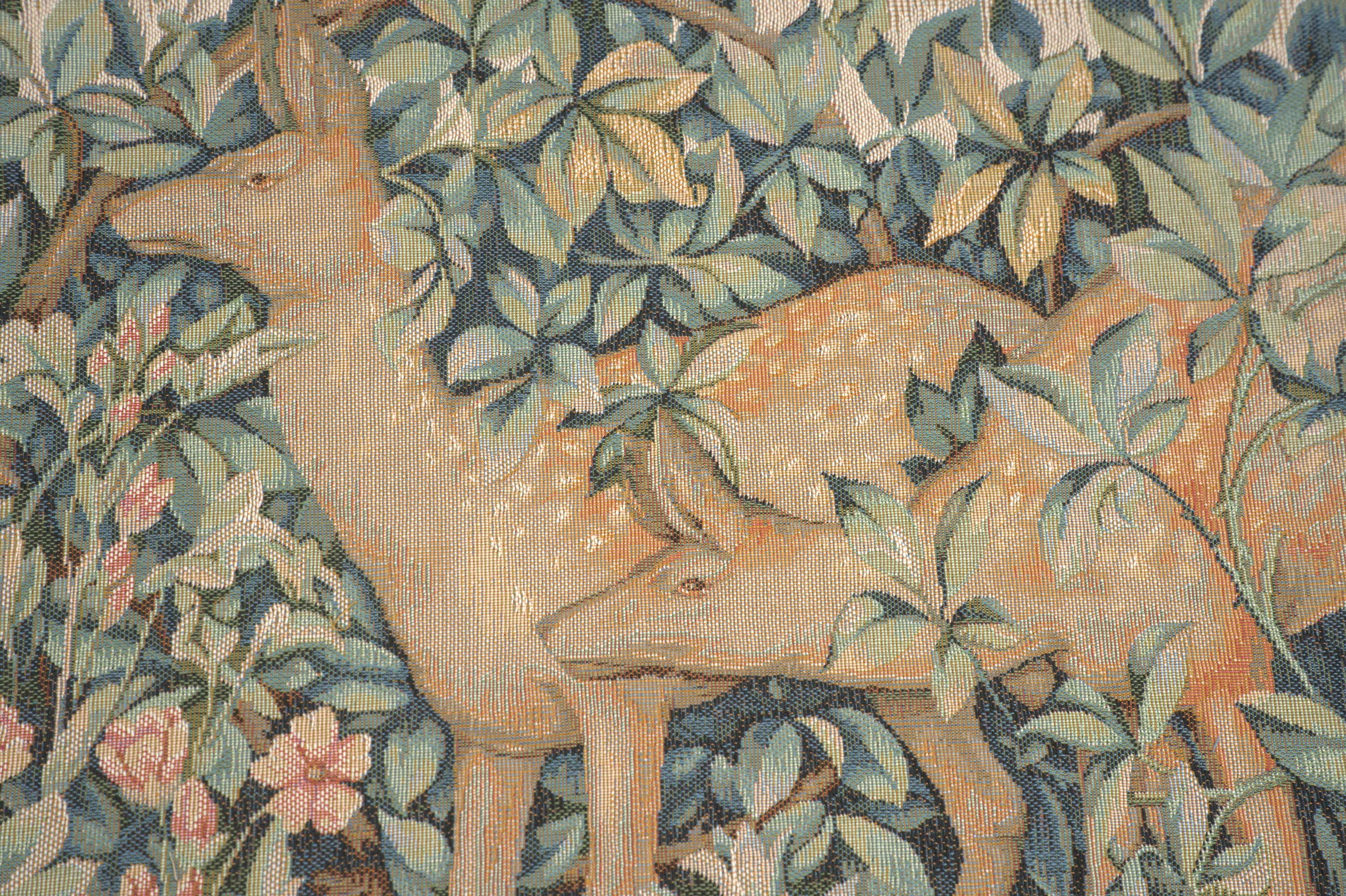 Two Does in a Forest French Tapestry Pillow Cover 19x19 inch Cotton Jacquard Woven Cushion Cover