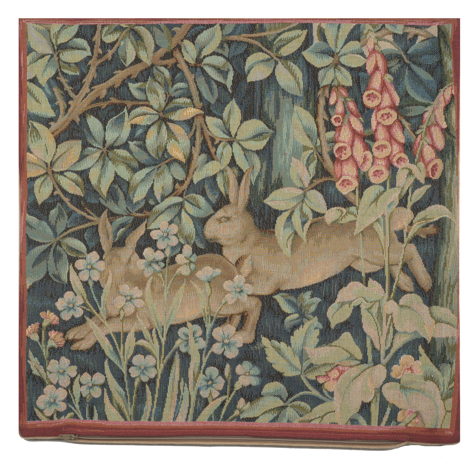 Two Hares in a Forest French Tapestry Pillow Cover 19x19 inch Cotton Jacquard Woven Cushion Cover