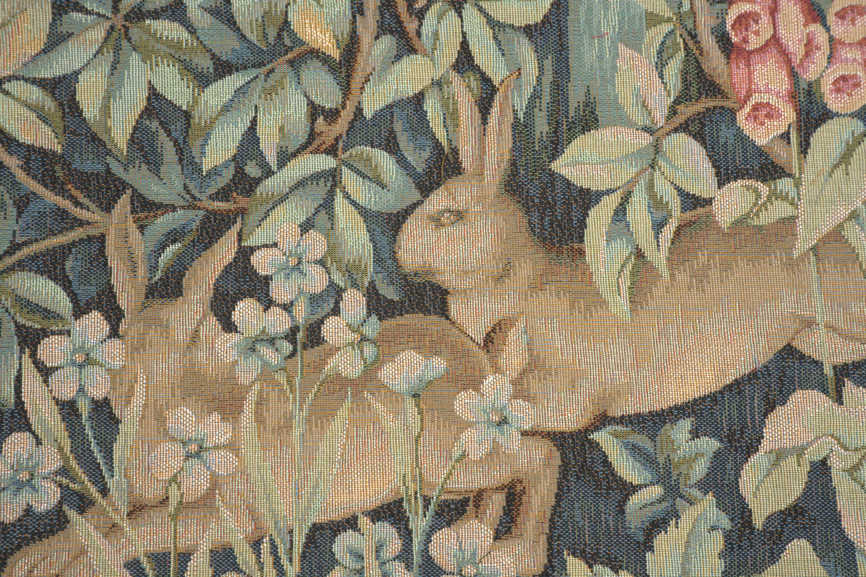 Two Hares in a Forest French Tapestry Pillow Cover 19x19 inch Cotton Jacquard Woven Cushion Cover