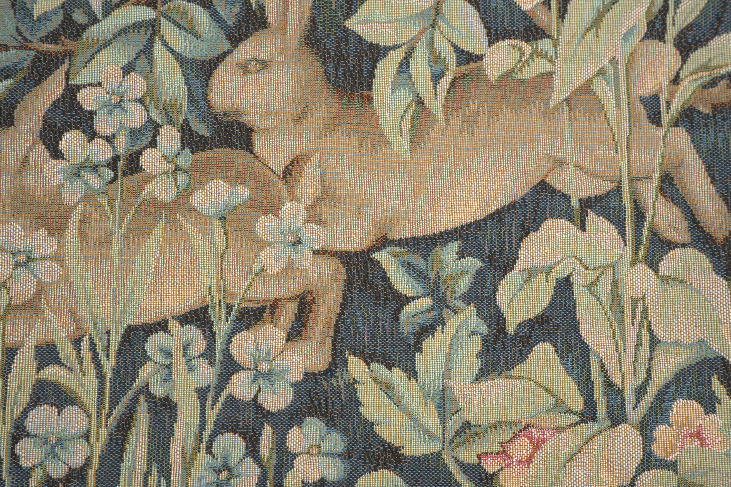 Two Hares in a Forest French Tapestry Pillow Cover 19x19 inch Cotton Jacquard Woven Cushion Cover