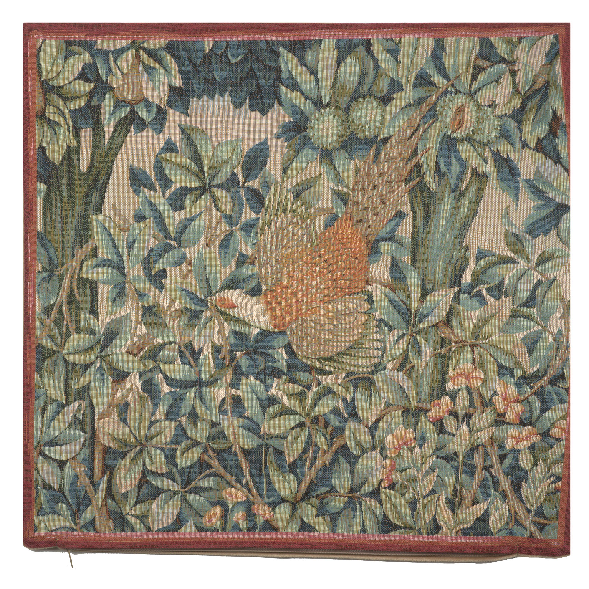 Pheasant in a Forest French Tapestry Pillow Cover 19x19 inch Cotton Jacquard Woven Cushion Cover