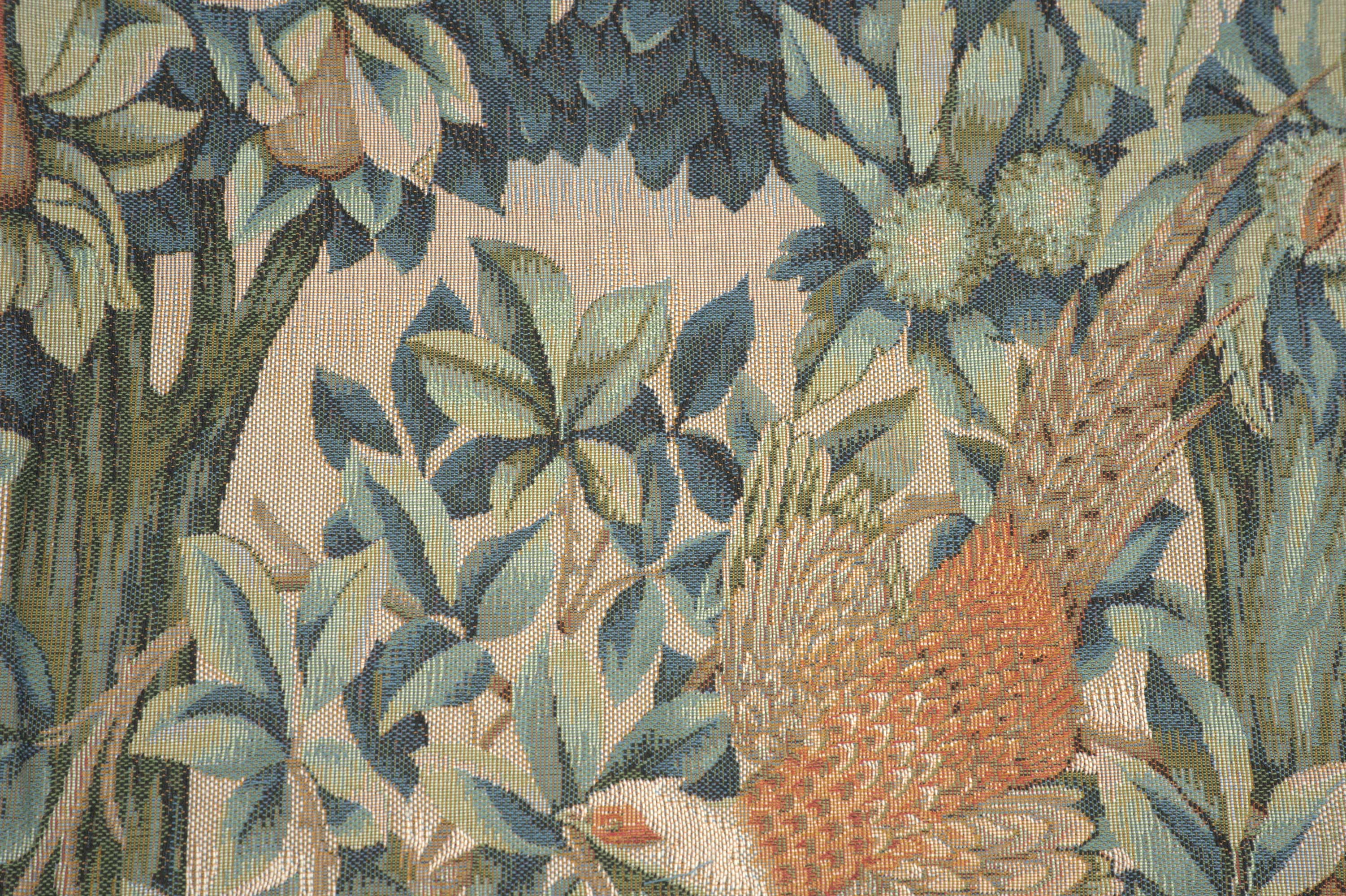 Pheasant in a Forest French Tapestry Pillow Cover 19x19 inch Cotton Jacquard Woven Cushion Cover