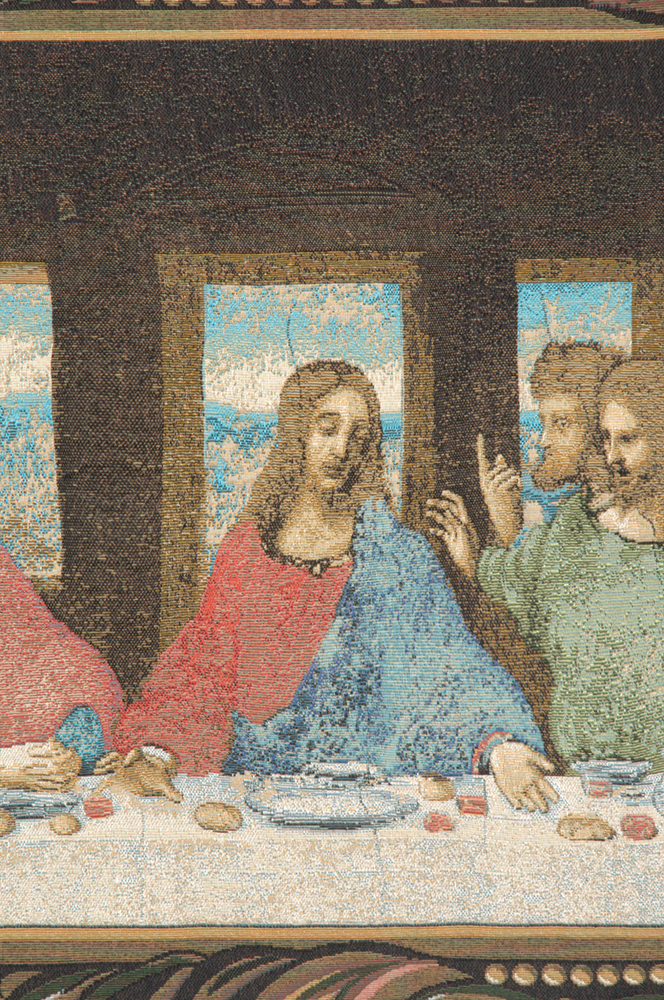 Leonardo da Vinci Last Supper Border Vintage Tapestry Wall Hanging 25 x 56 Christian Renaissance Religious Jacquard Woven Wall Art