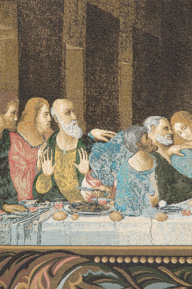 Leonardo da Vinci Last Supper Border Vintage Tapestry Wall Hanging 25 x 56 Christian Renaissance Religious Jacquard Woven Wall Art