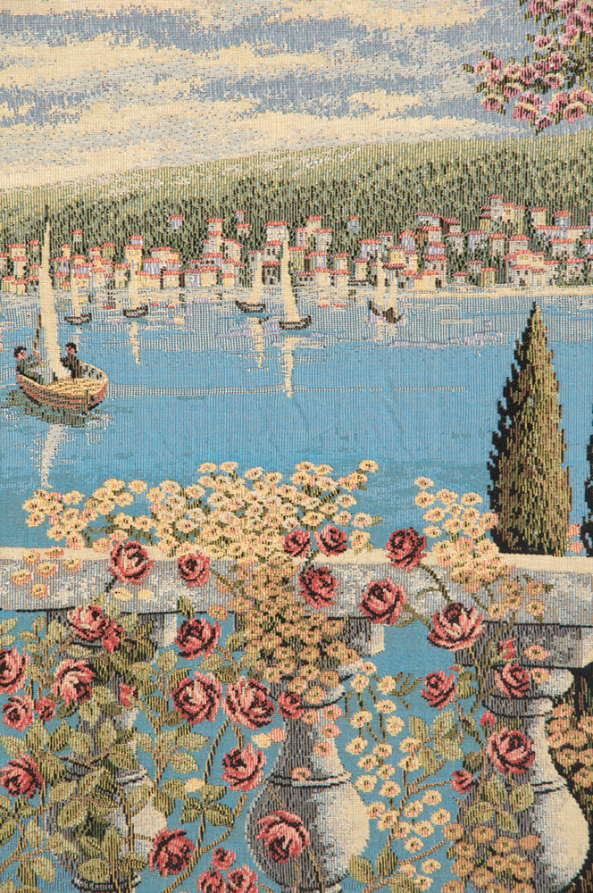 Alberto Passini Giardino Sul Lago Italian Tapestry Wall Hanging 34x53 Inch Cotton Jacquard Woven Wall Tapestry