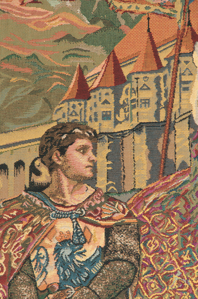 Vintage Sir Lancelot & Guinevere Renaissance Tapestry Wall Hanging 53 x 45 Medieval Arthurian Romance Jacquard Woven Wall Art