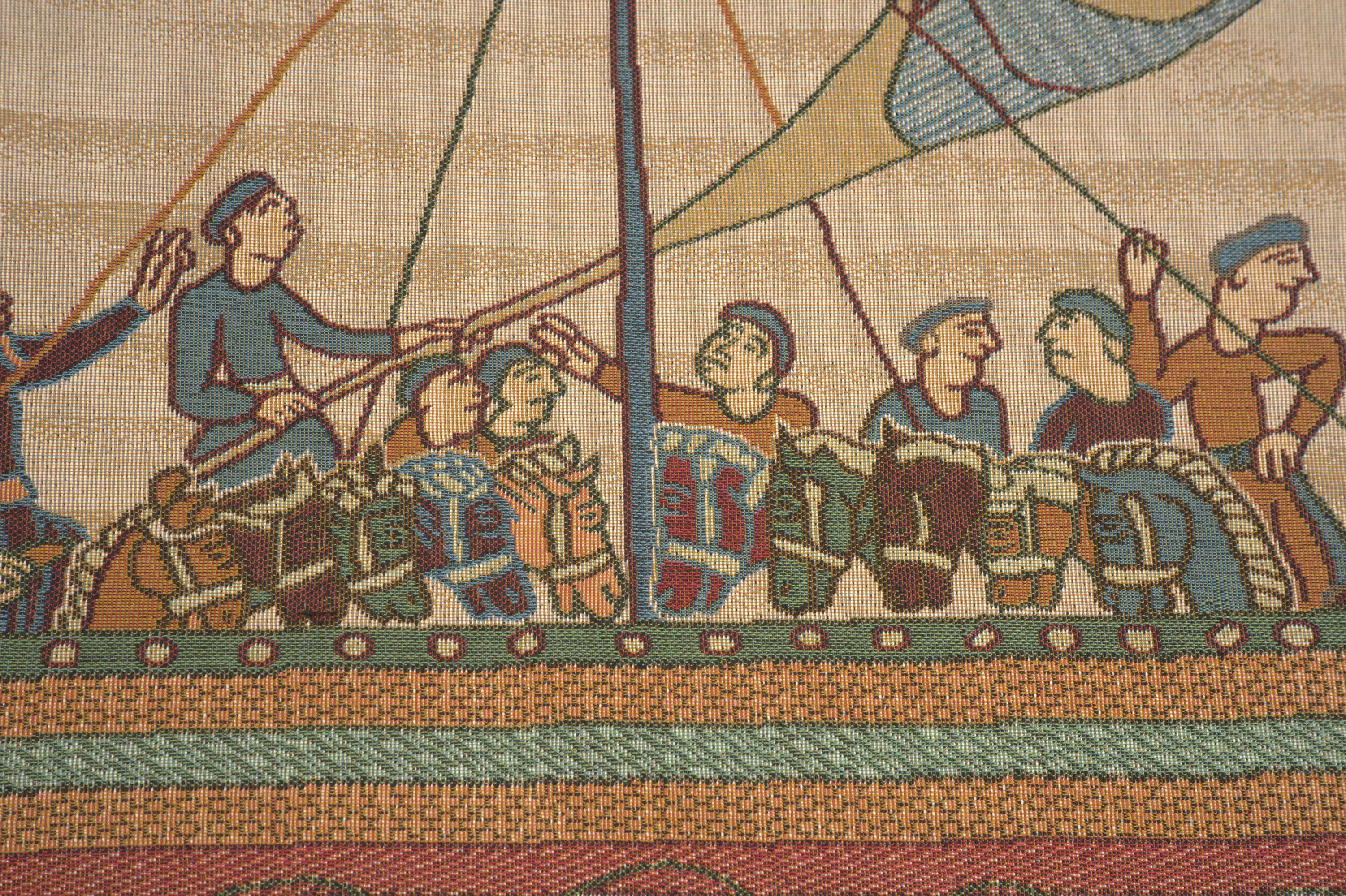 Bayeux The Boat Large Tapestry Pillow Cover 19x19 Inch Cotton Jacquard Woven Cushion Cover