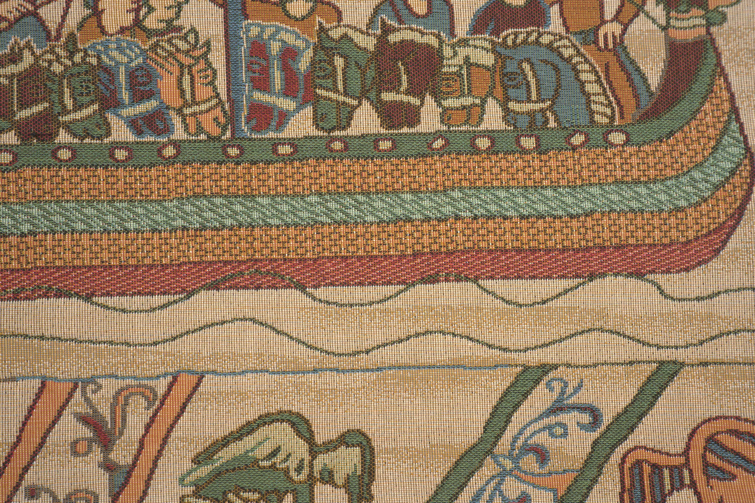 Bayeux The Boat Large Tapestry Pillow Cover 19x19 Inch Cotton Jacquard Woven Cushion Cover