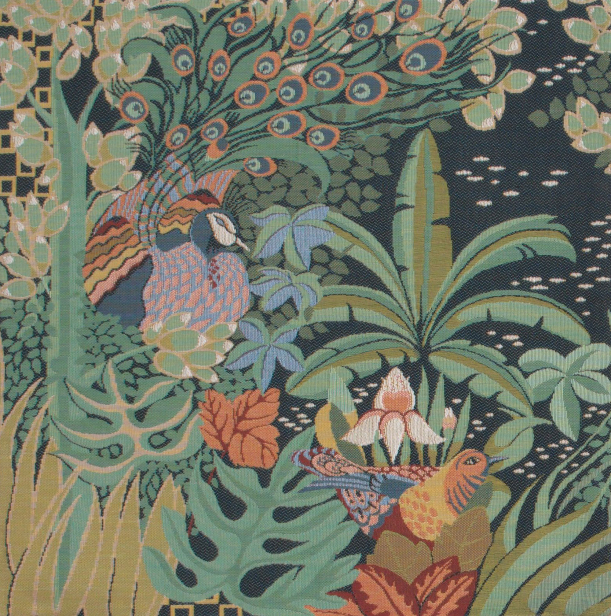 Anne Leurent Jungle and Two Birds Tapestry Pillow Cover 19x19 Inch Cotton Jacquard Woven Cushion Cover