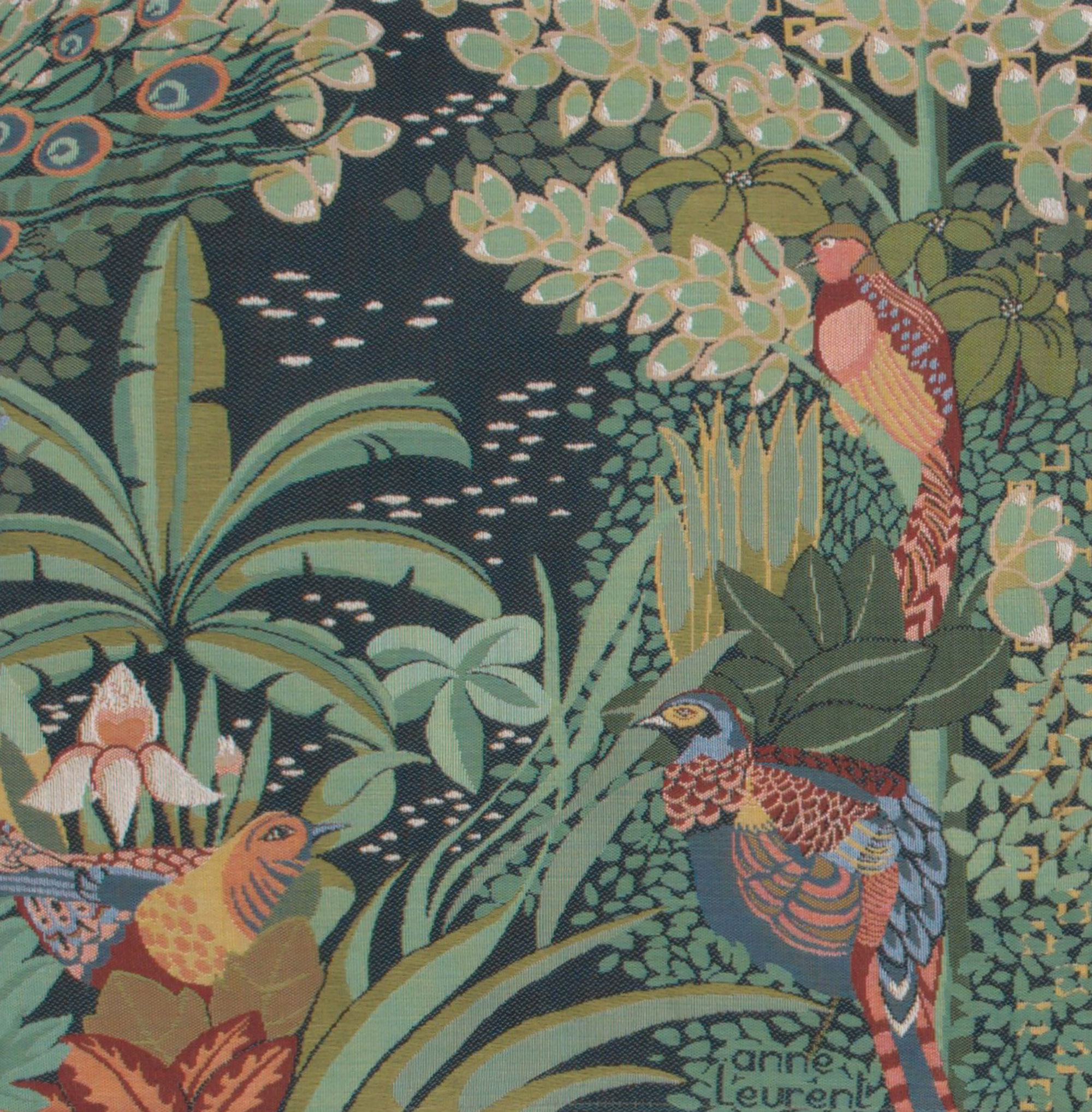 Anne Leurent Jungle and Three Birds Tapestry Pillow Cover 19x19 Inch Cotton Jacquard Woven Cushion Cover
