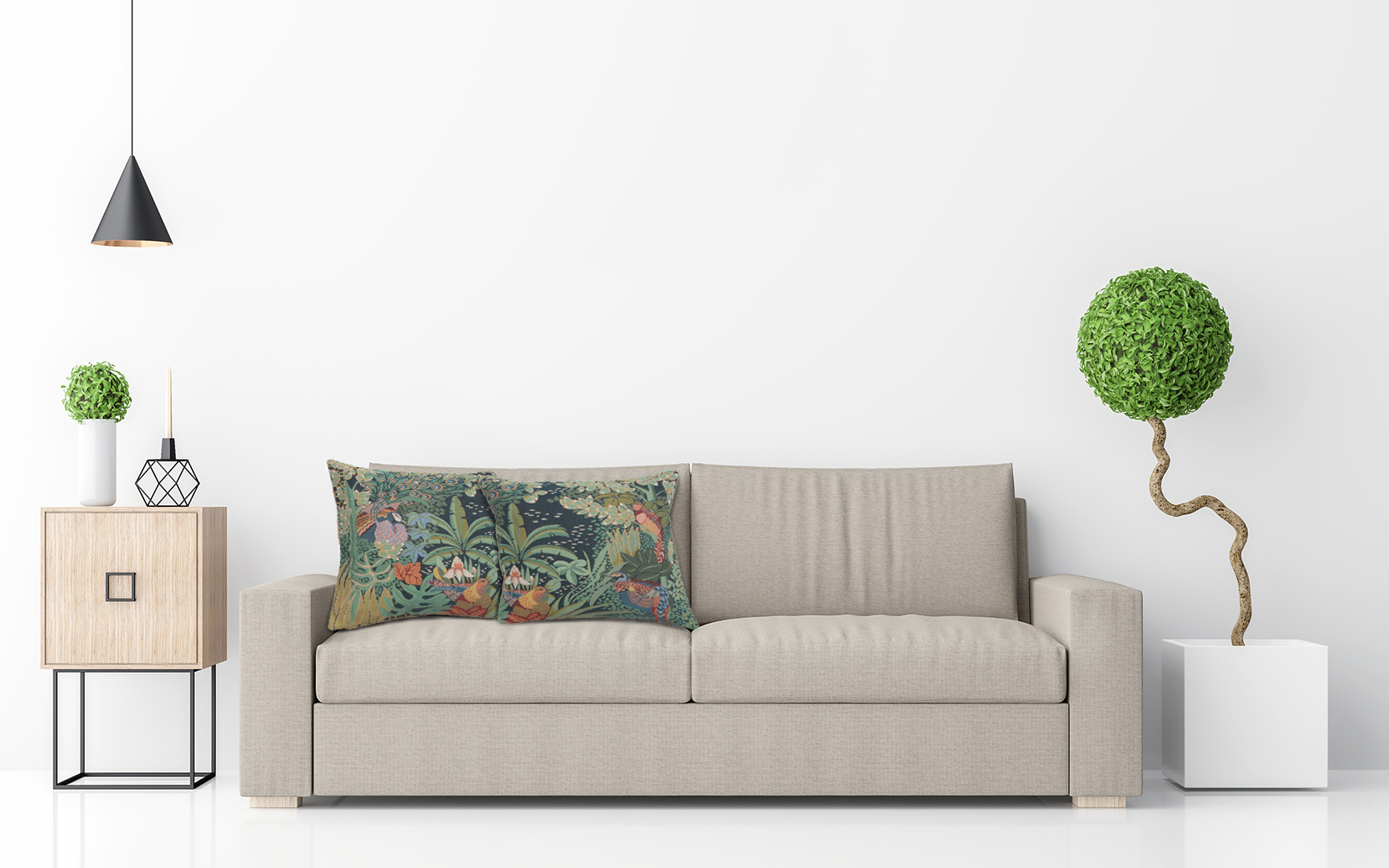 Anne Leurent Jungle and Three Birds Tapestry Pillow Cover 19x19 Inch Cotton Jacquard Woven Cushion Cover