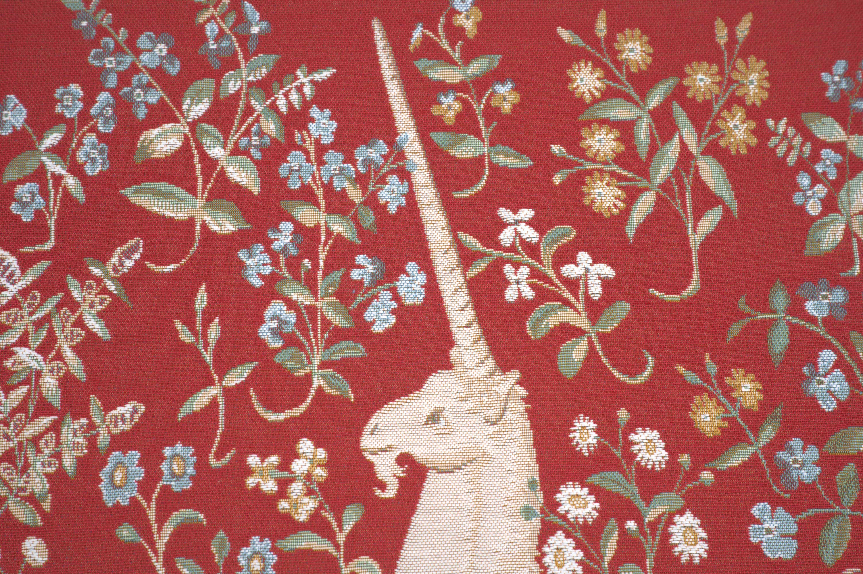 Medieval Licorne Fleuri Red Tapestry Pillow Cover 19x19 Inch Cotton Jacquard Woven Cushion Cover
