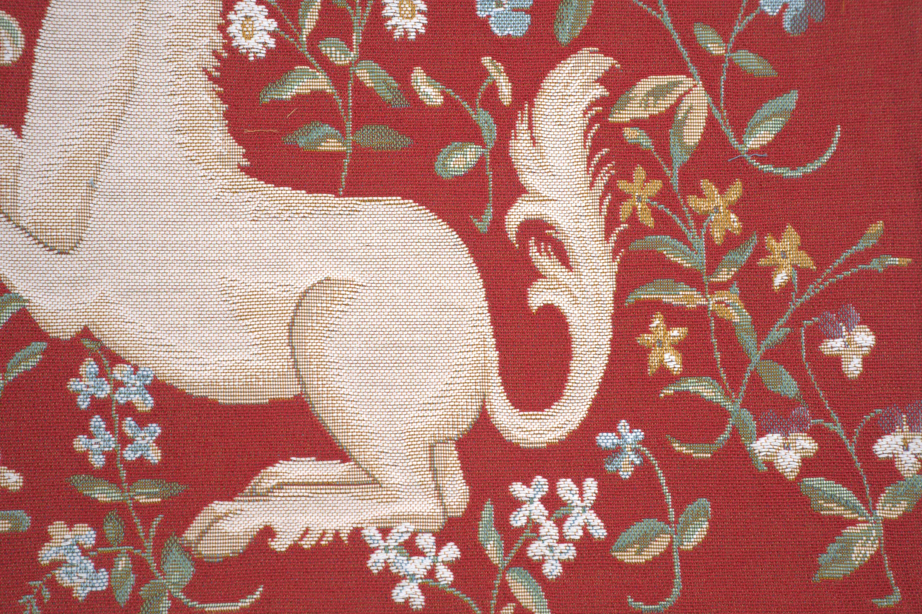 Medieval Licorne Fleuri Red Tapestry Pillow Cover 19x19 Inch Cotton Jacquard Woven Cushion Cover