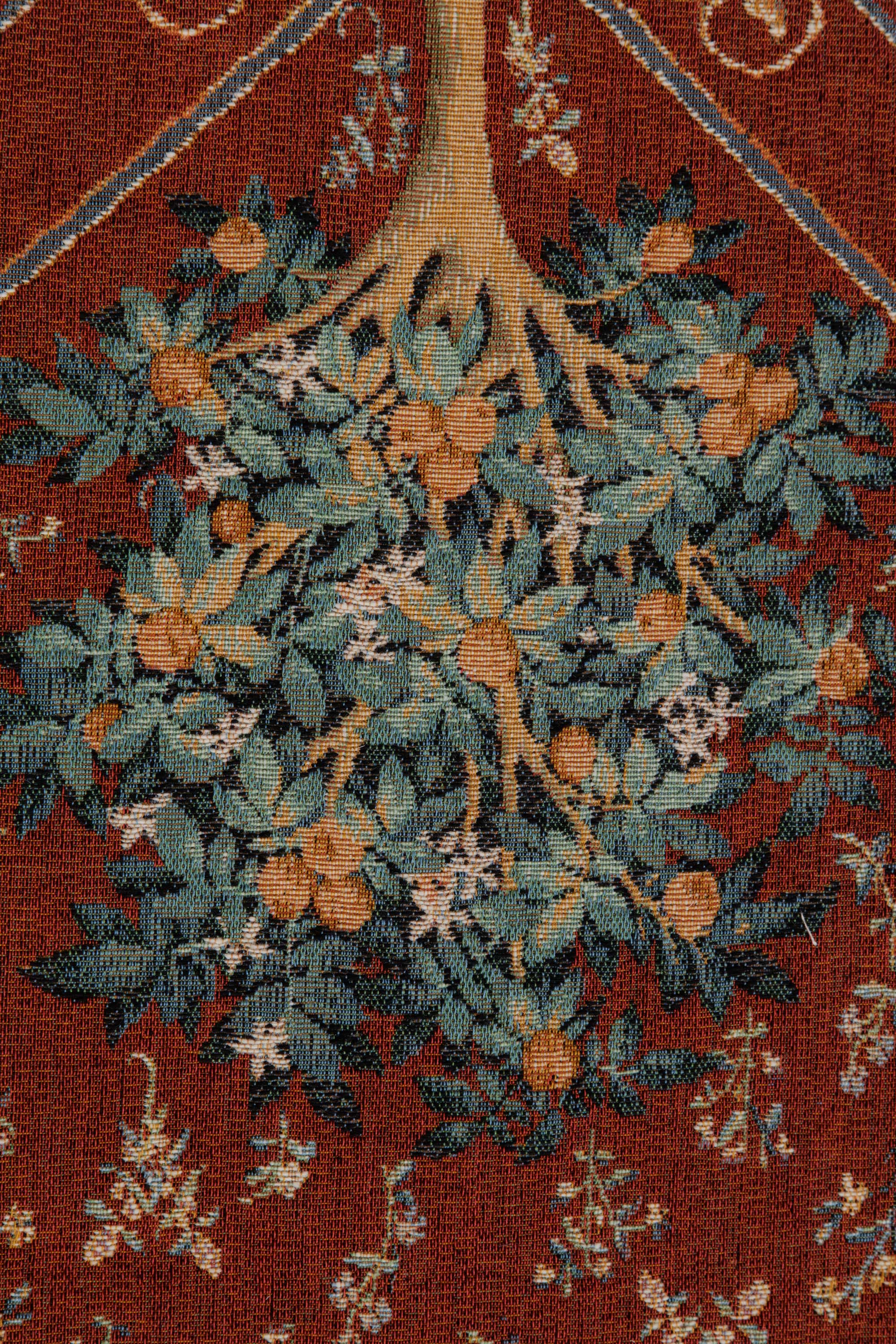 Orange Tree II Large French Jacquard Woven Table Runner 70x14 Inch Botanical Dining Decor