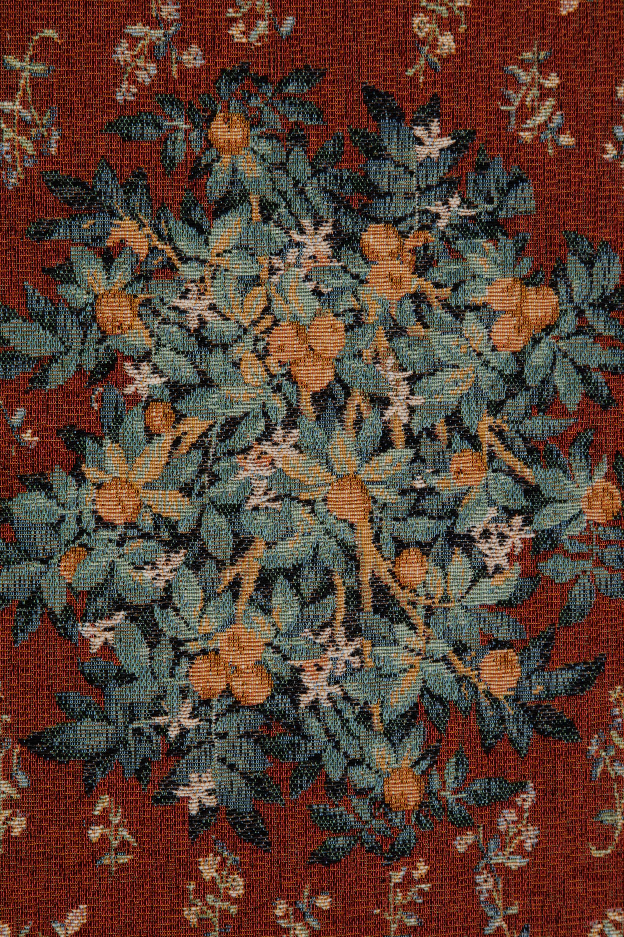 Orange Tree II Large French Jacquard Woven Table Runner 70x14 Inch Botanical Dining Decor