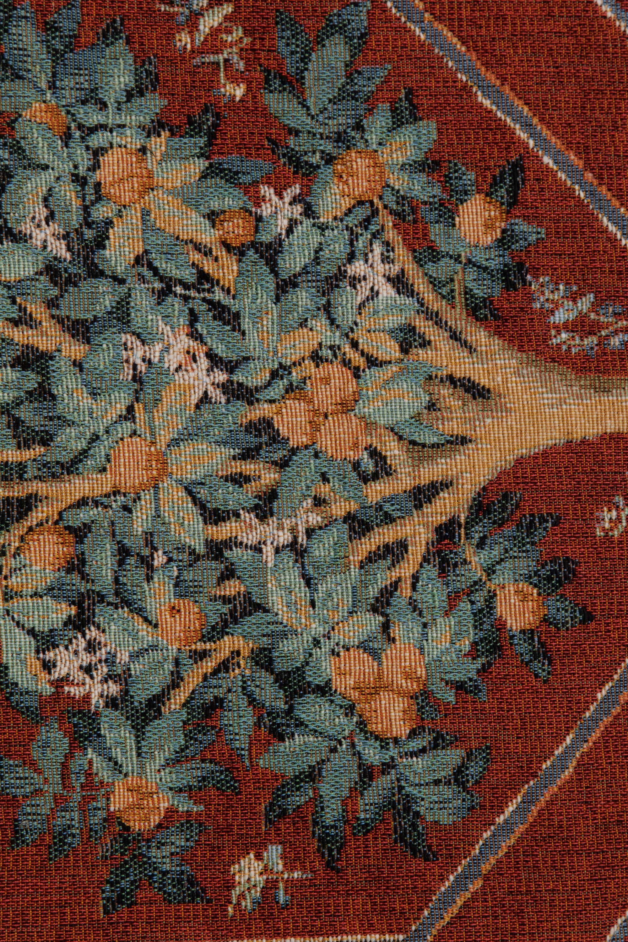 Orange Tree II Large French Jacquard Woven Table Runner 70x14 Inch Botanical Dining Decor