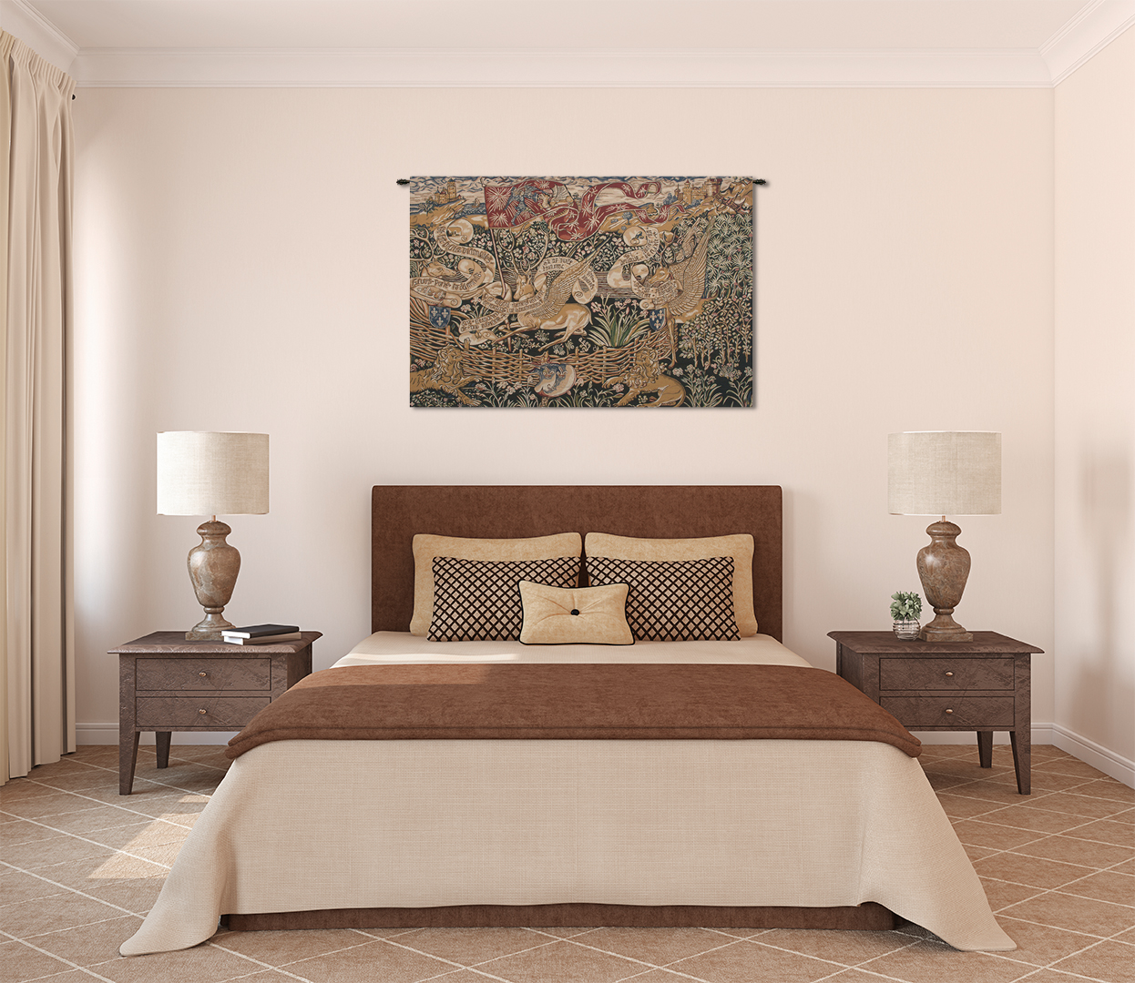 VinatgeThe Winged Stags Black Medieval Tapestry Wall Hanging 46 x 68 in