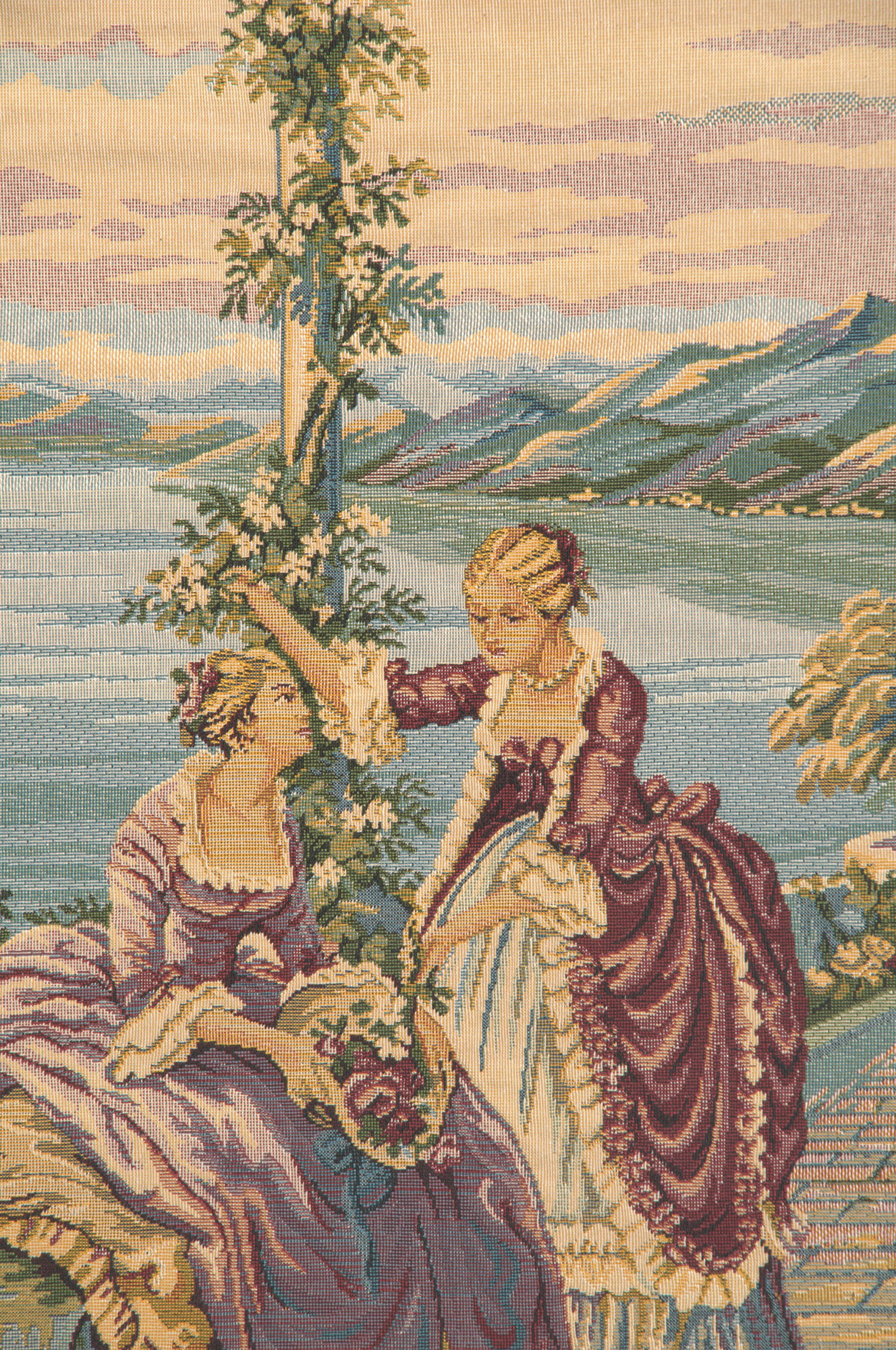 Francois Boucher Dame e Lago Tapestry Wall Hanging 26 x 43 in