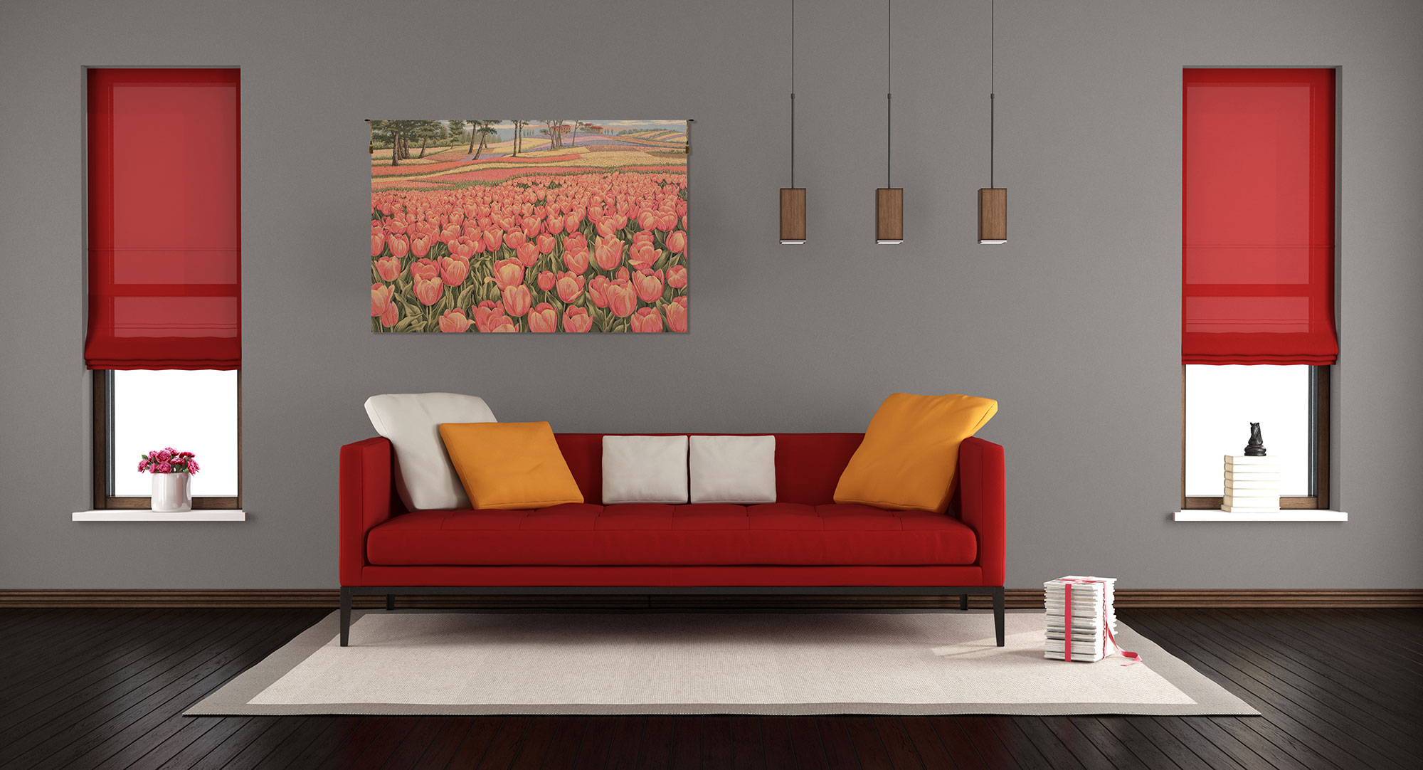 Alberto Passini Tulipani Italian Tapestry Wall Hanging 25x35 Inch Cotton Jacquard Woven Wall Tapestry