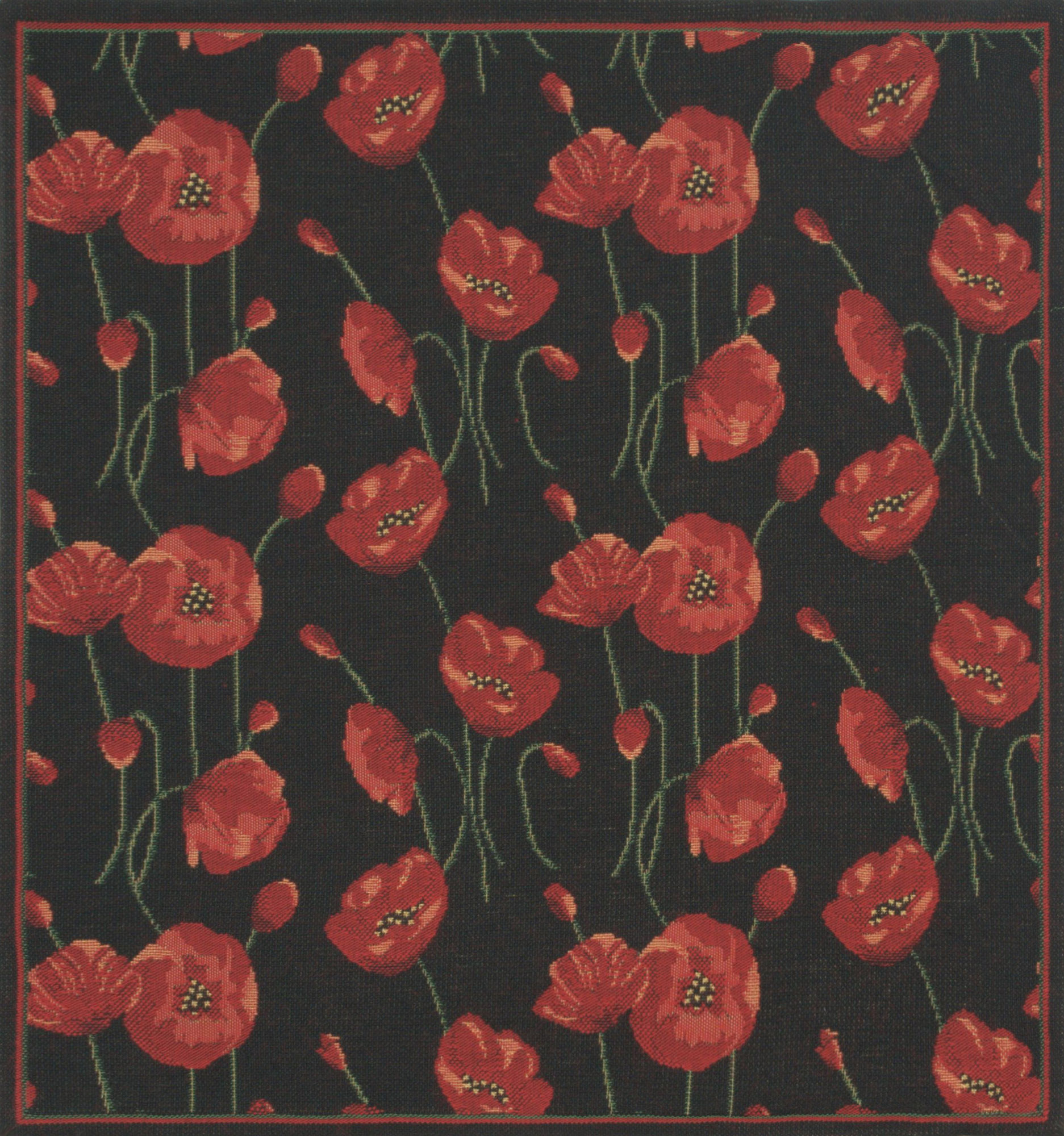 Floral Little Poppies Tapestry Pillow Cover 16x16 Inch Cotton Jacquard Woven Cushion Cover