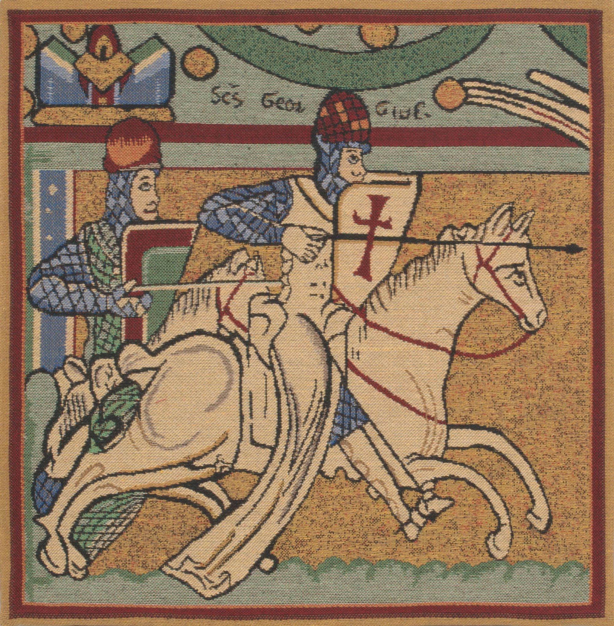 Chevaliers de St. Gregoire Medieval Tapestry Pillow Cover 16x16 Inch Cotton Jacquard Woven Cushion Cover