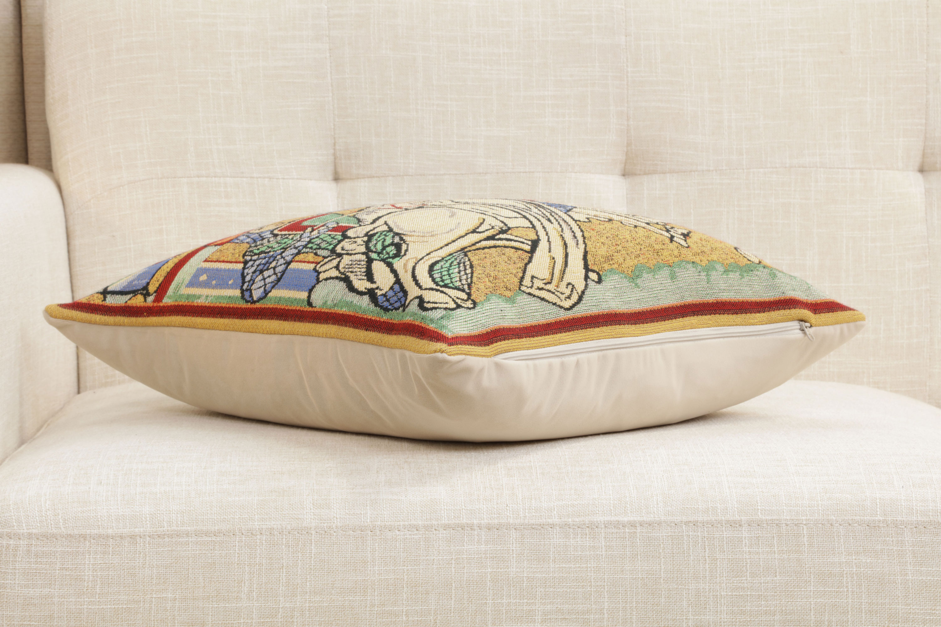 Chevaliers de St. Gregoire Medieval Tapestry Pillow Cover 16x16 Inch Cotton Jacquard Woven Cushion Cover