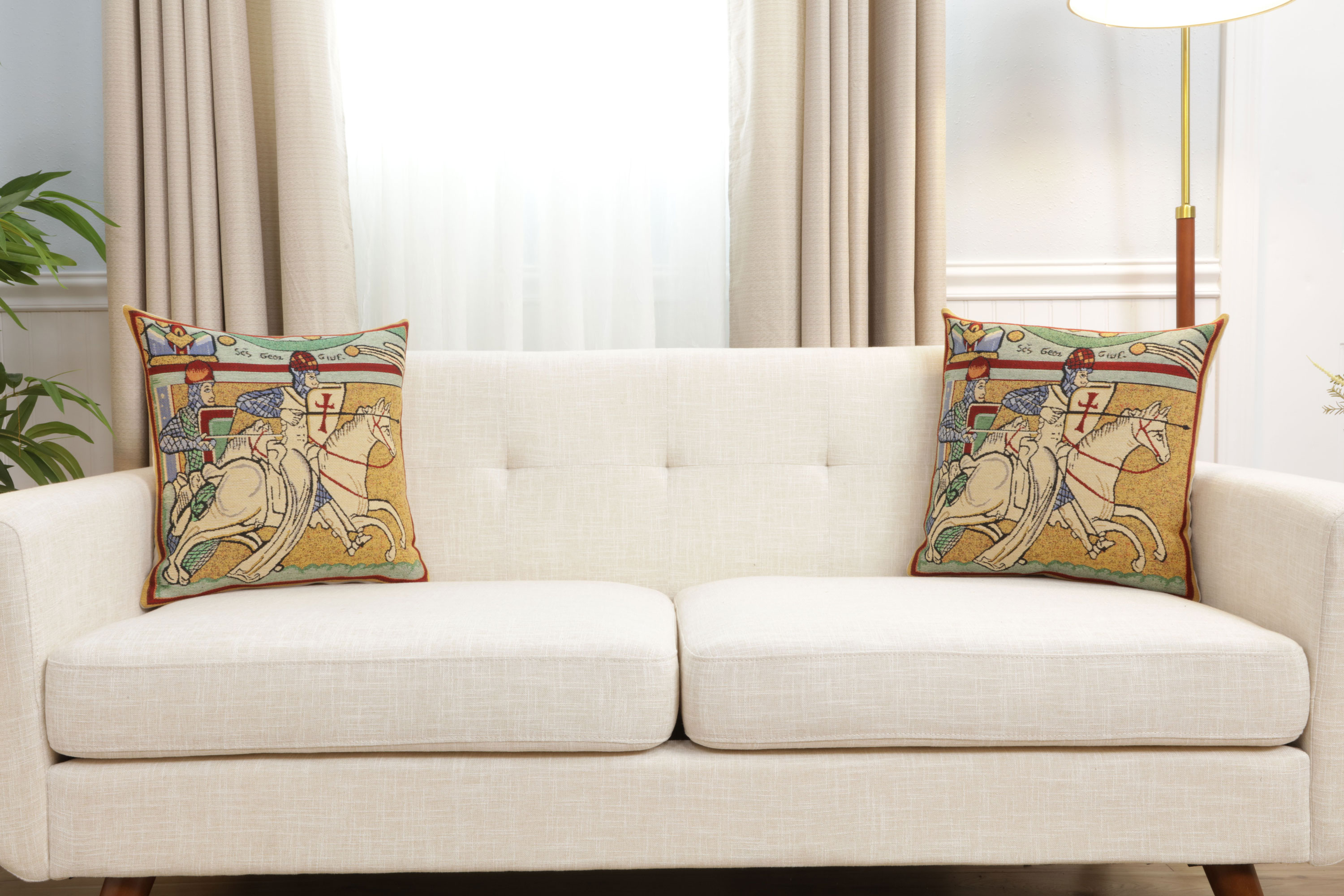 Chevaliers de St. Gregoire Medieval Tapestry Pillow Cover 16x16 Inch Cotton Jacquard Woven Cushion Cover