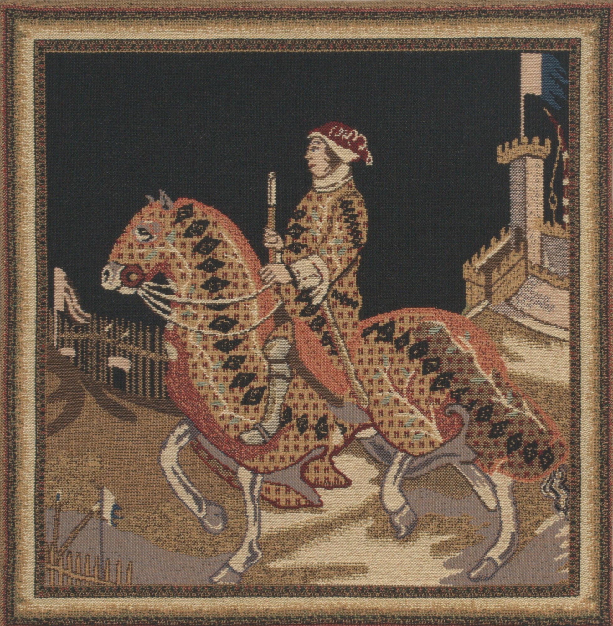 Medieval Knight of Siena Tapestry Pillow Cover 16x16 Inch Cotton Jacquard Woven Cushion Cover
