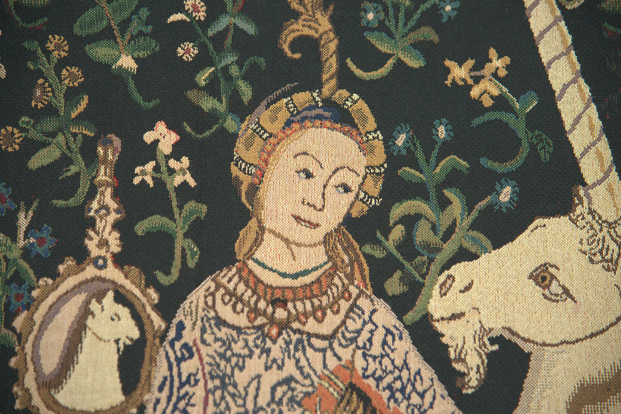 Medieval Lady and the Mirror Dark Vintage Tapestry Wall Hanging 66 x 87 in