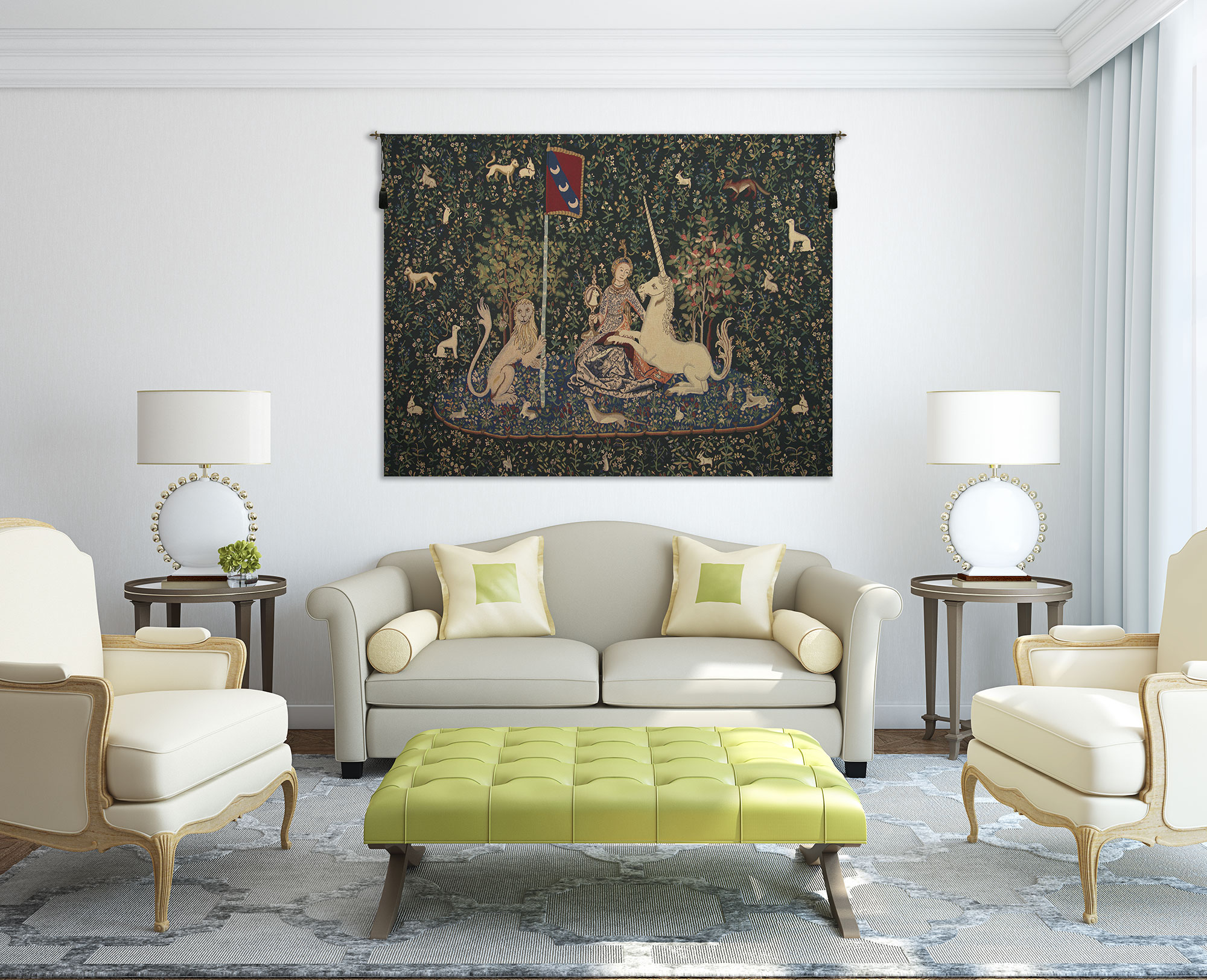Medieval Lady and the Mirror Dark Vintage Tapestry Wall Hanging 66 x 87 in