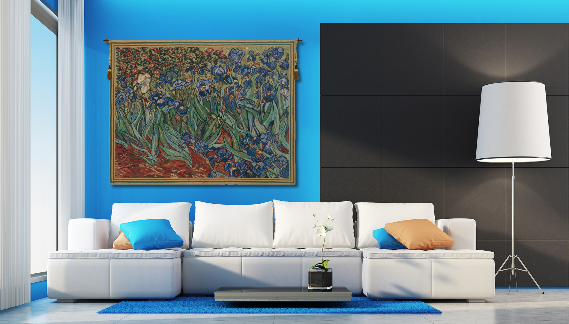 Vincent van Gogh Les Iris Mini European Tapestry Wall Hanging 21x18 Inch Cotton Jacquard Woven Wall Tapestry