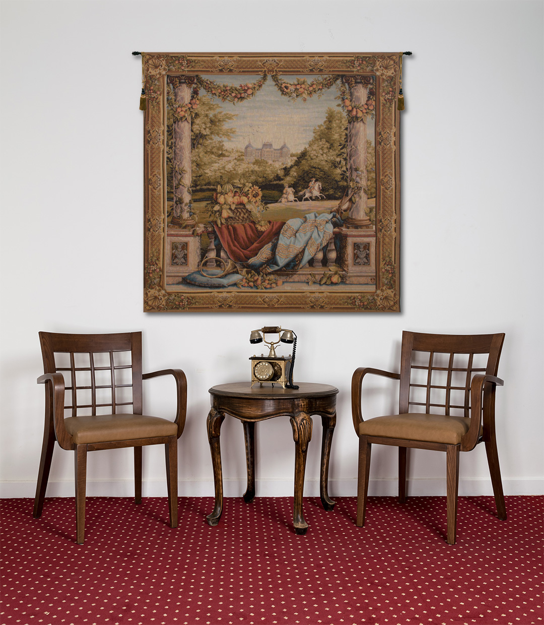 Chateau Bellevue Landscape Tapestry Wall Hanging 58 x 58 in