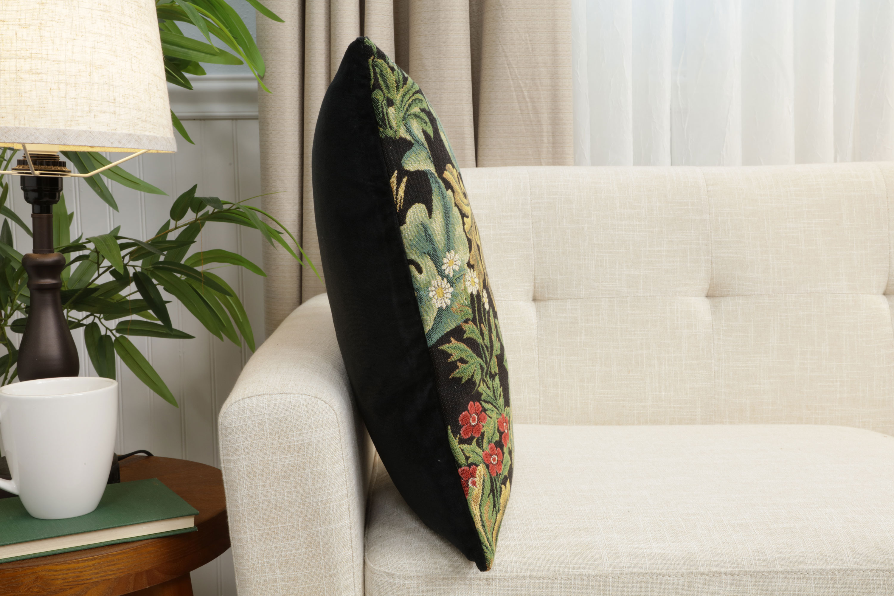 Black Peacock Belgian Tapestry Pillow Cover 18x18 inch 100% Cotton Belgian Jacquard Woven Cushion Cover