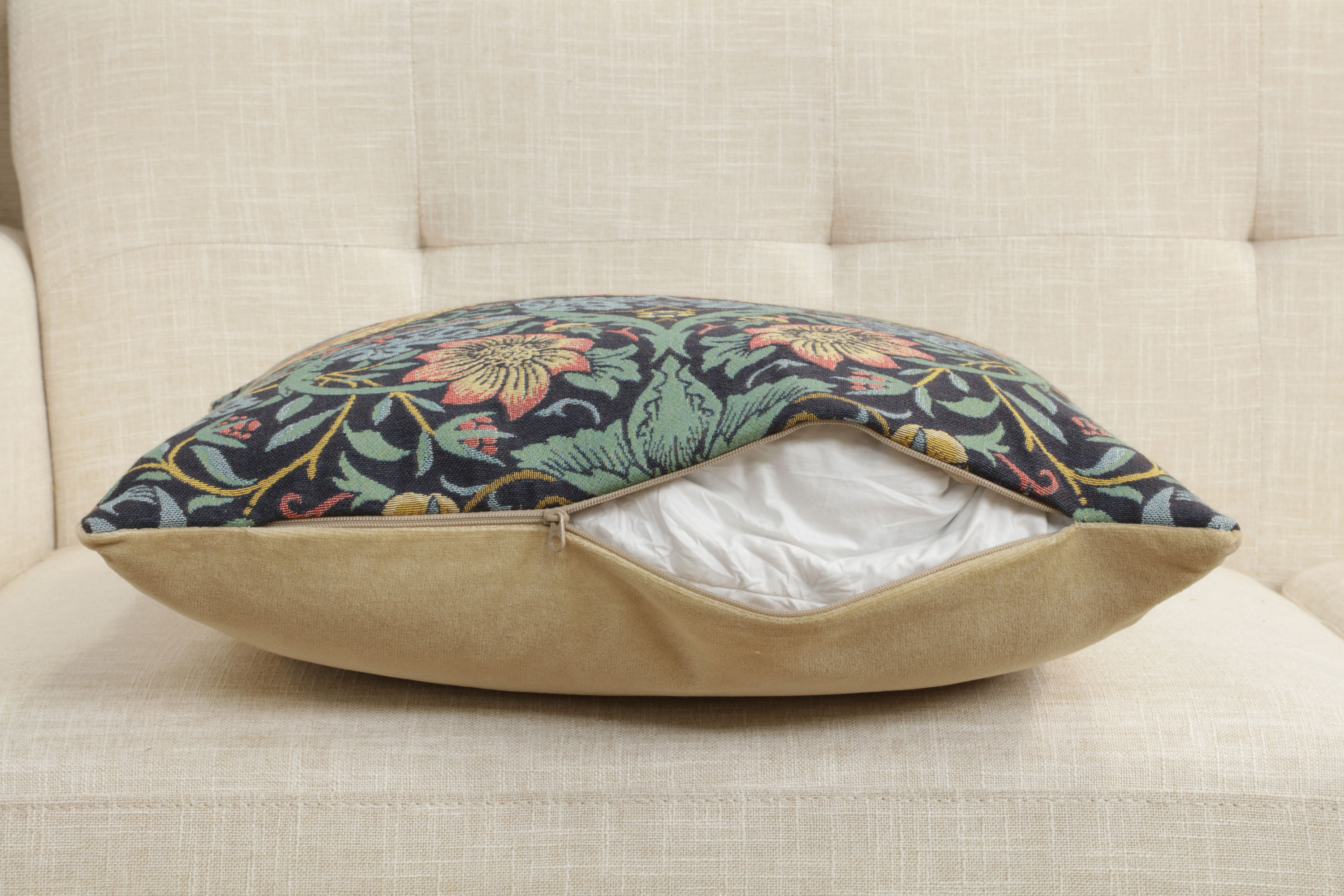 Blue Strawberry Thief Belgian Tapestry Pillow Cover 18x18 inch 100% Cotton Belgian Jacquard Woven Cushion Cover