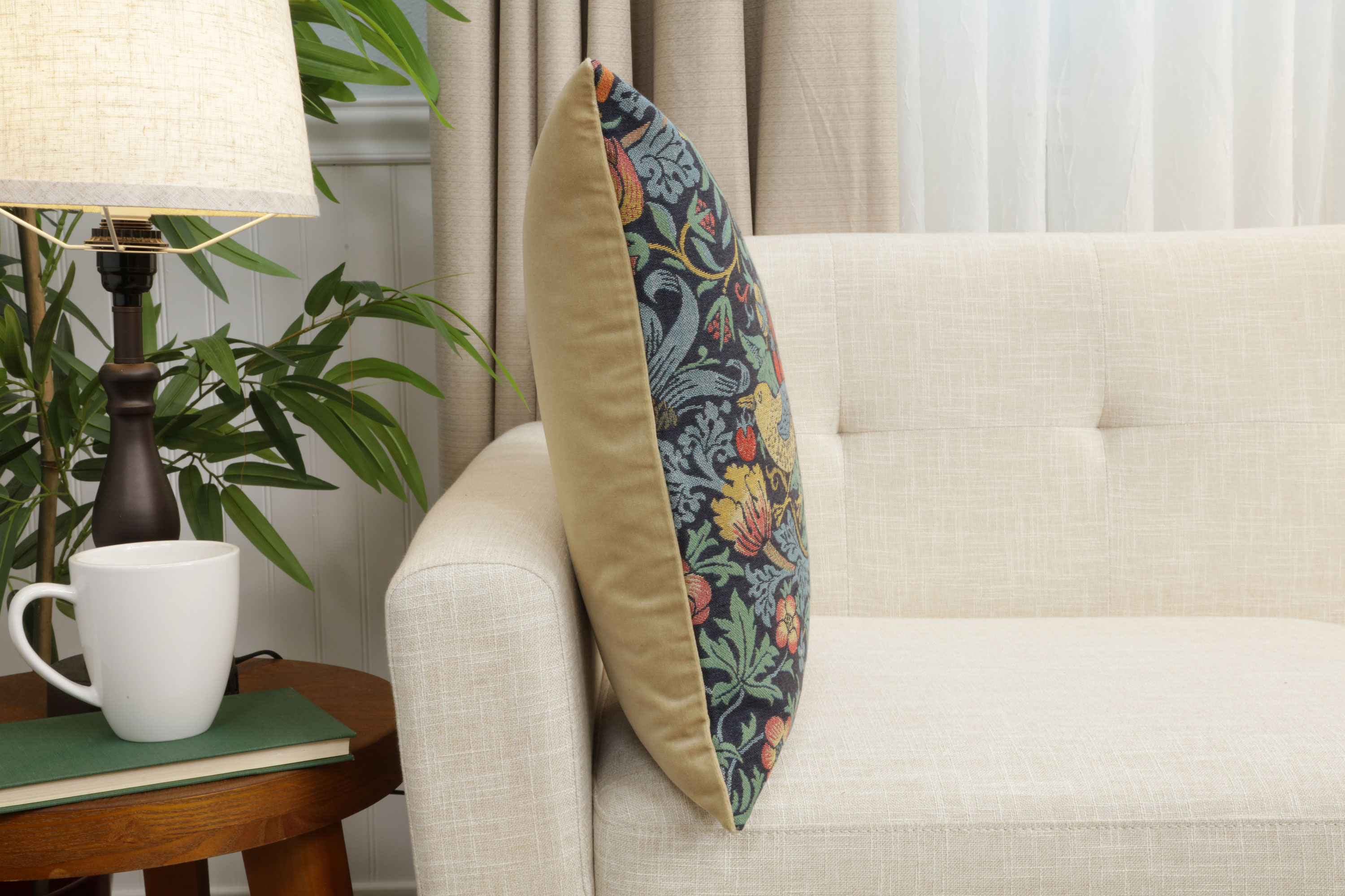 Blue Strawberry Belgian Tapestry Pillow Cover 18x18 inch 100% Cotton Belgian Jacquard Woven Cushion Cover