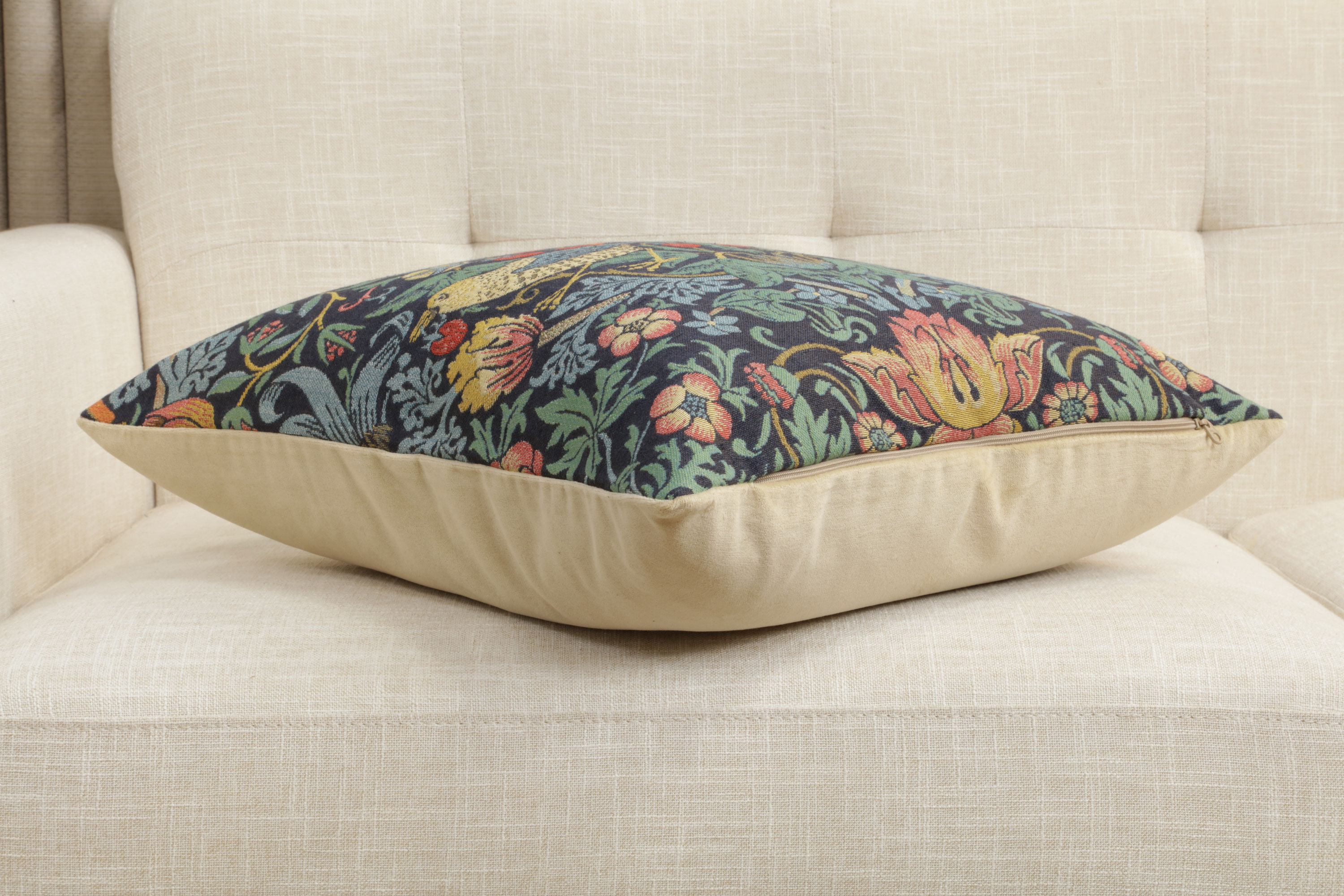 Blue Strawberry Belgian Tapestry Pillow Cover 18x18 inch 100% Cotton Belgian Jacquard Woven Cushion Cover