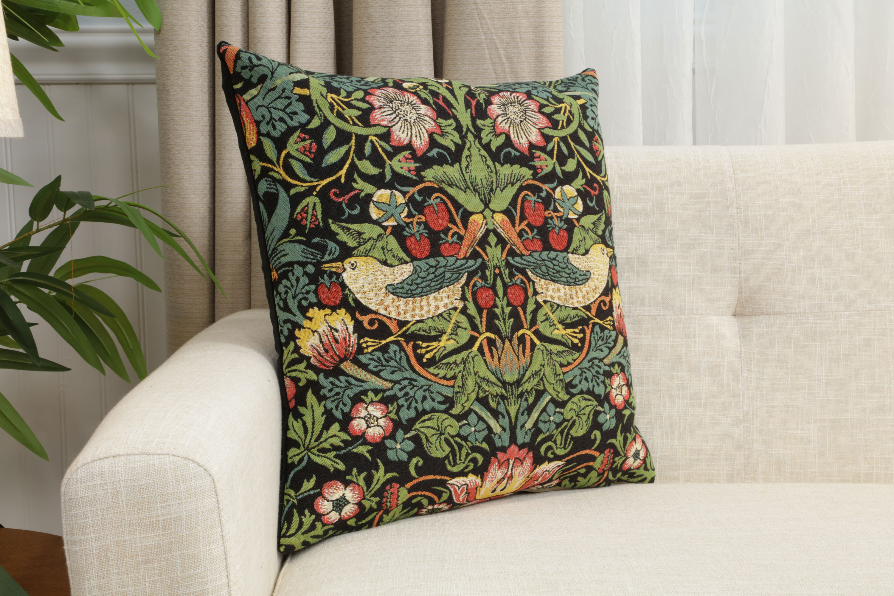 Black Strawberry Belgian Tapestry Pillow Cover 18x18 inch 100% Cotton Belgian Jacquard Woven Cushion Cover