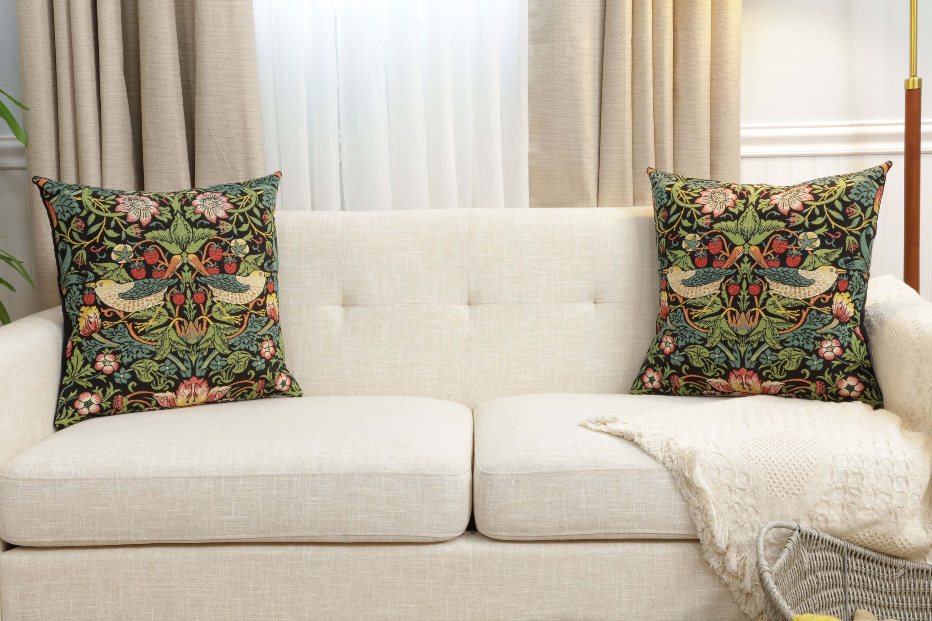 Black Strawberry Belgian Tapestry Pillow Cover 18x18 inch 100% Cotton Belgian Jacquard Woven Cushion Cover