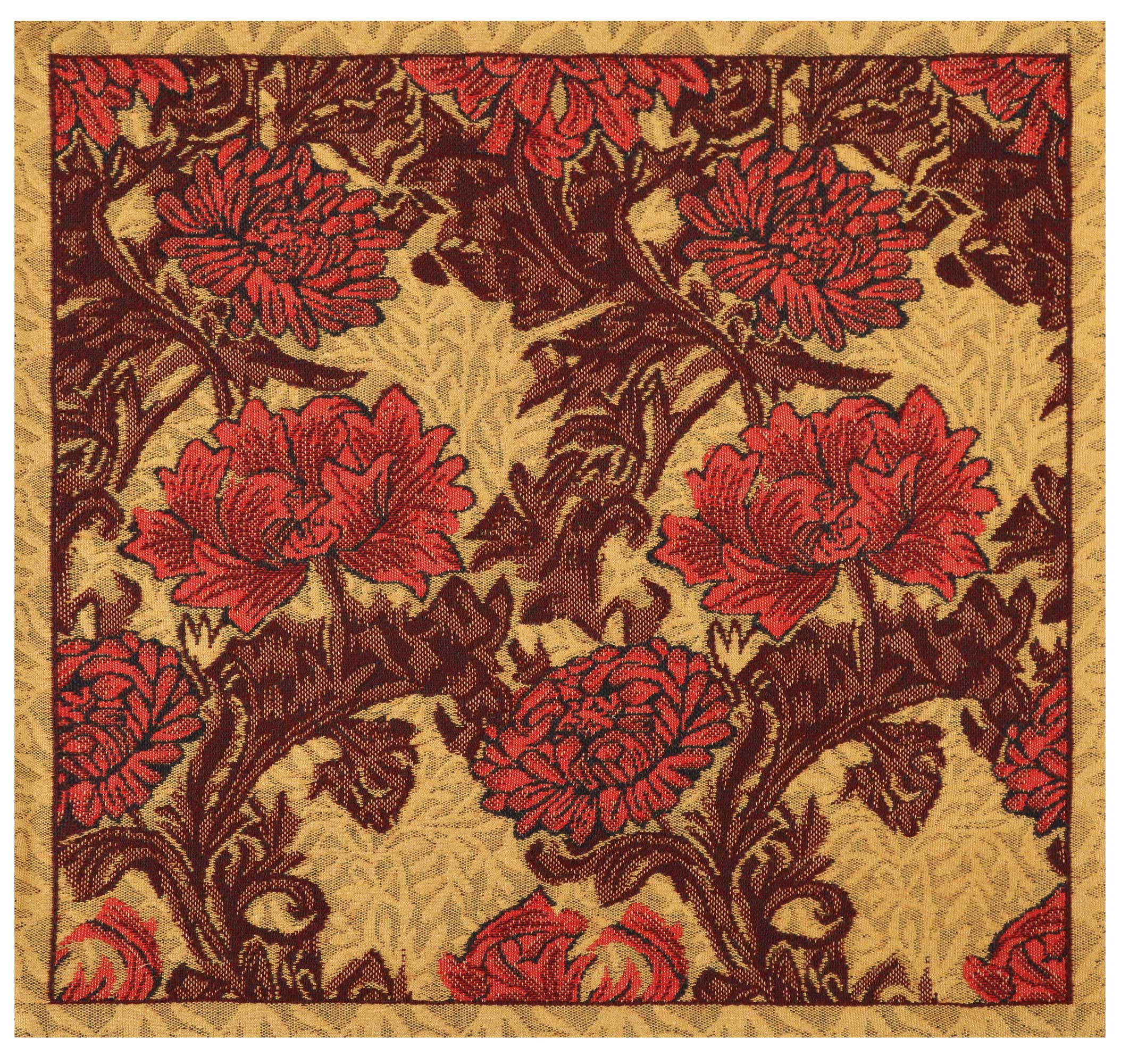 Floral Chrysanthemum Bordo Tapestry Pillow Cover 16x16 Inch Cotton Jacquard Woven Cushion Cover