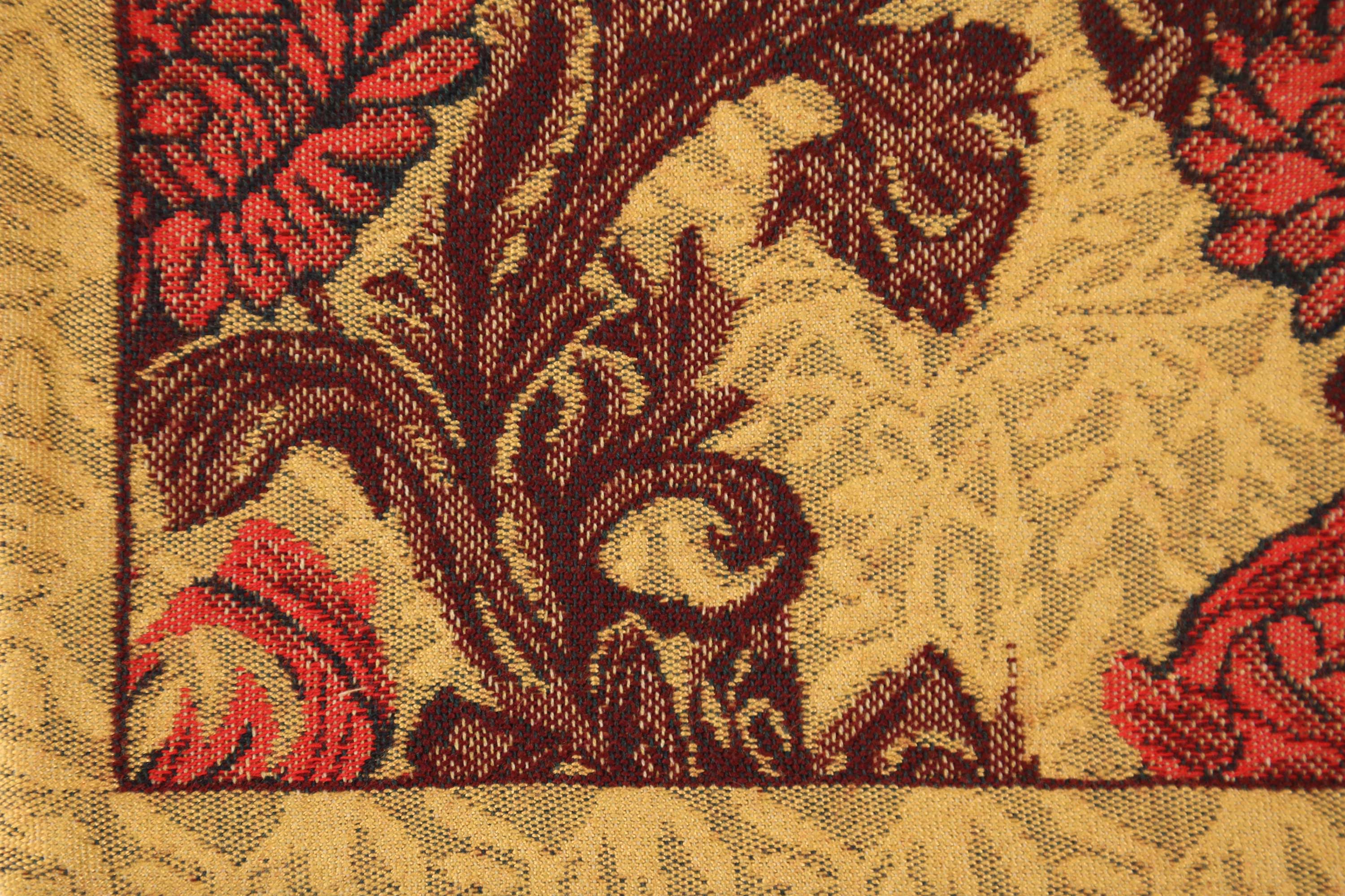 Floral Chrysanthemum Bordo Tapestry Pillow Cover 16x16 Inch Cotton Jacquard Woven Cushion Cover