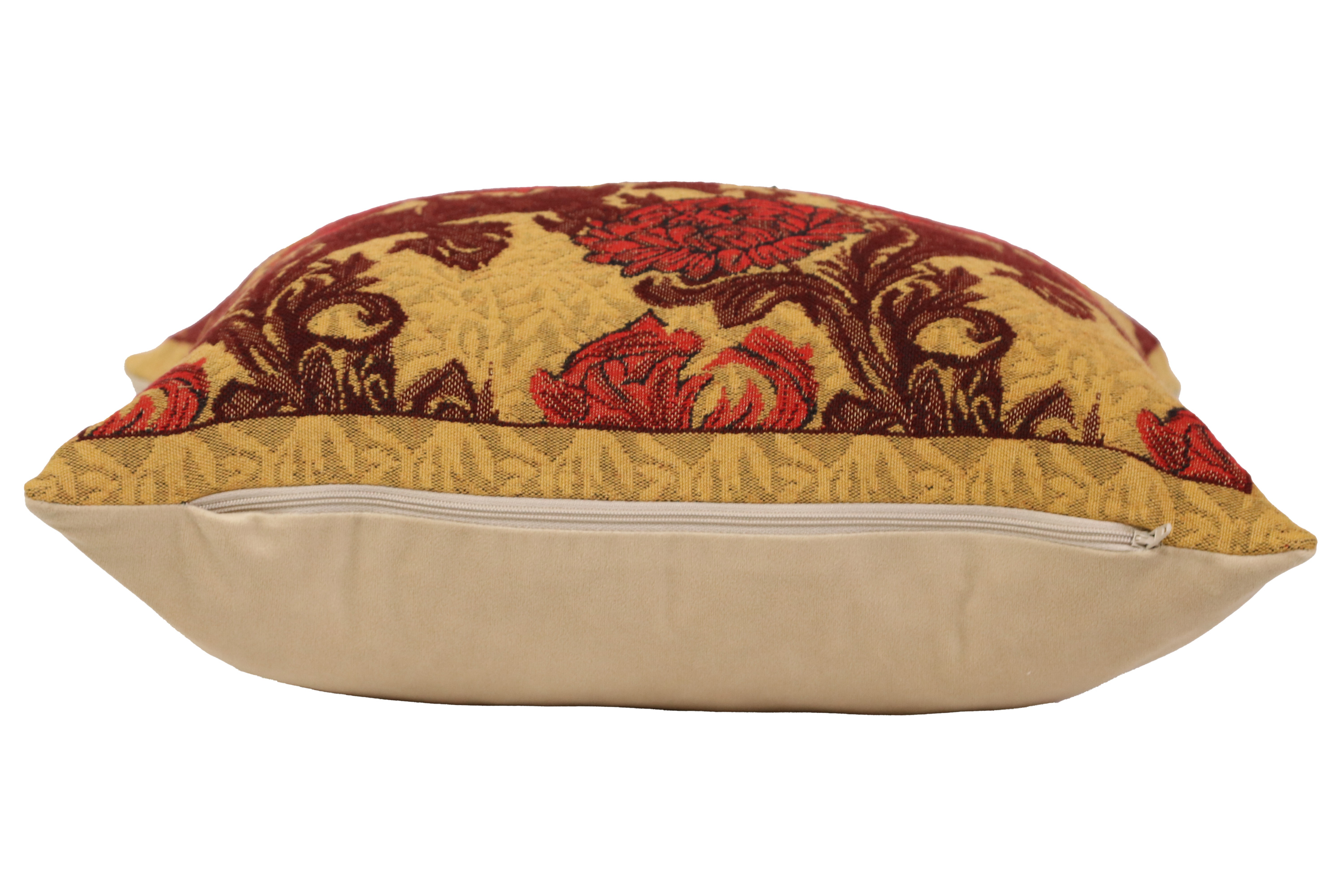 Floral Chrysanthemum Bordo Tapestry Pillow Cover 16x16 Inch Cotton Jacquard Woven Cushion Cover