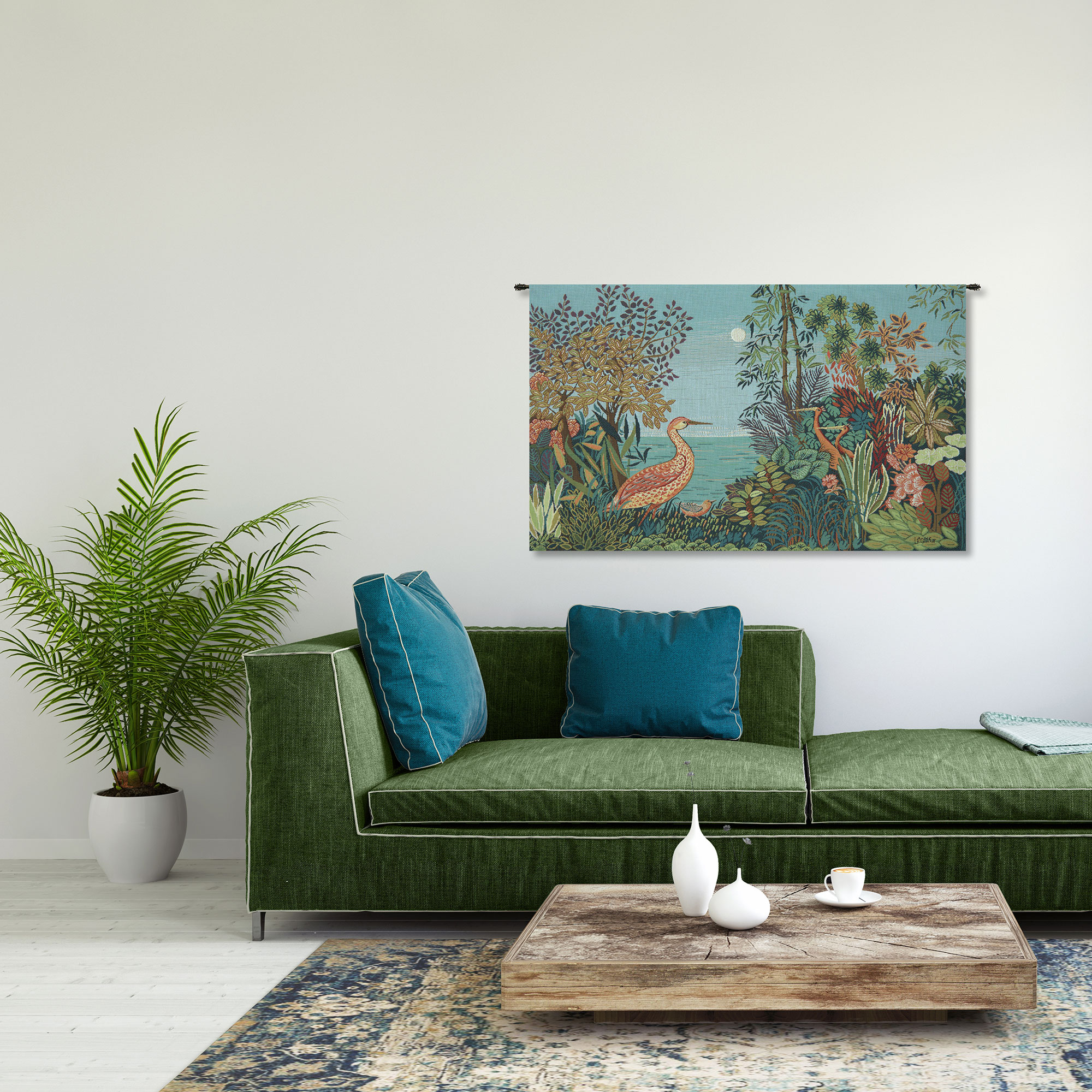 Paysage Heron Lac Foret Forest Tapestry Wall Hanging 19 x 30 in