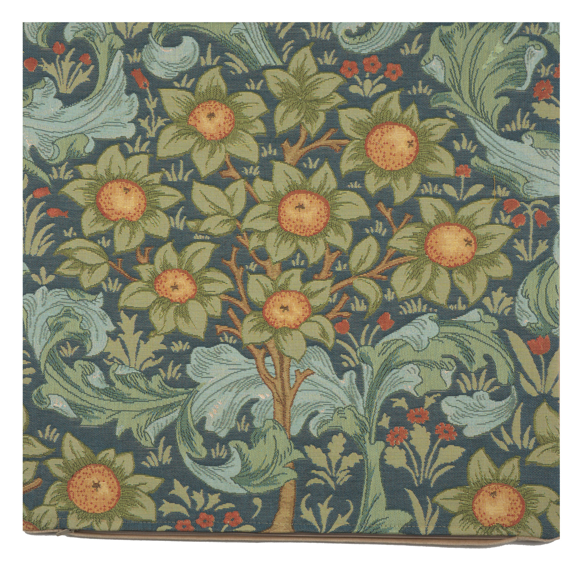 Orange Tree with Arabesques Blue French Tapestry Pillow Cover 19x19 inch Jacquard Woven Cushion Cover
