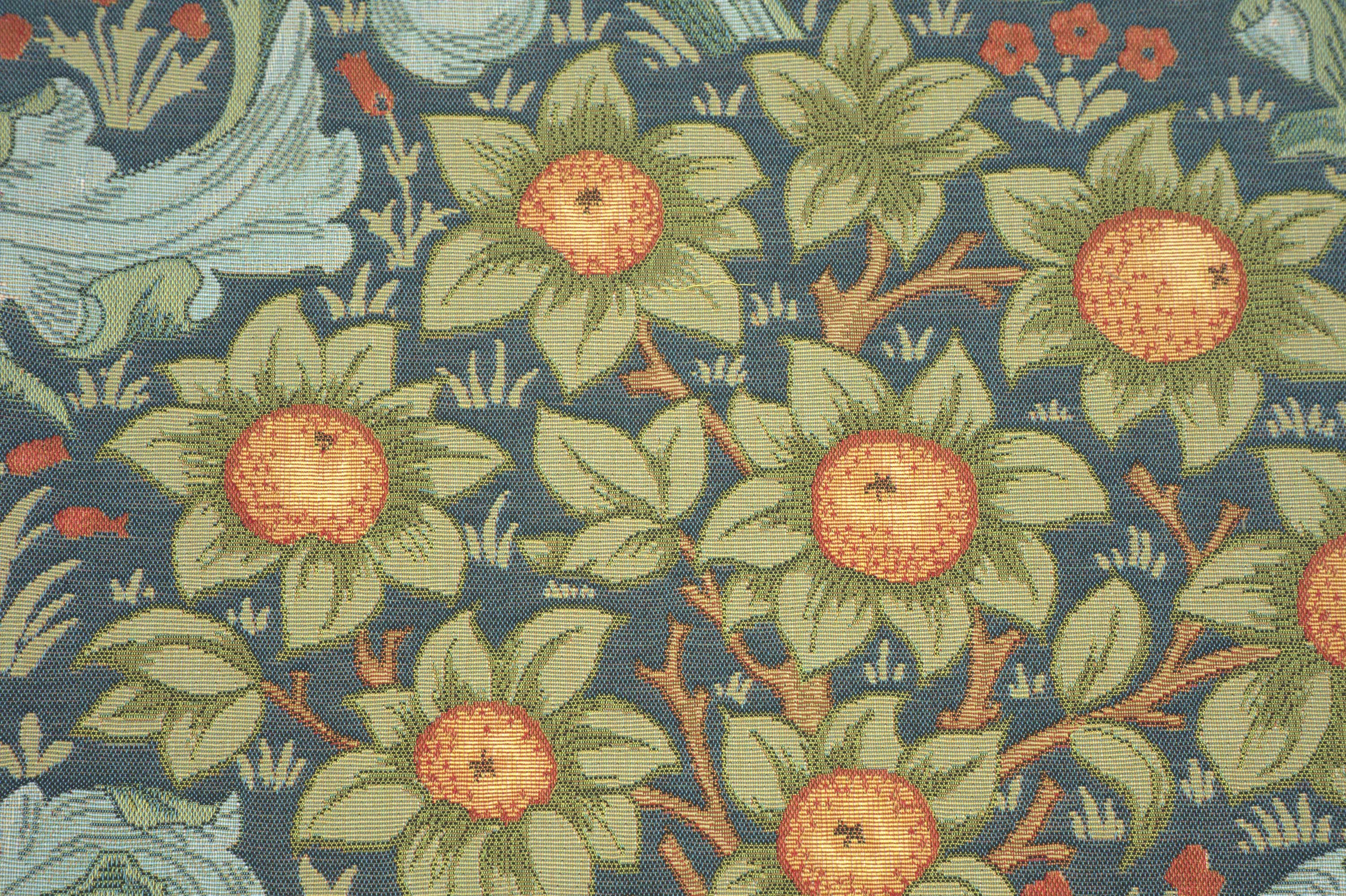 Orange Tree with Arabesques Blue French Tapestry Pillow Cover 19x19 inch Jacquard Woven Cushion Cover