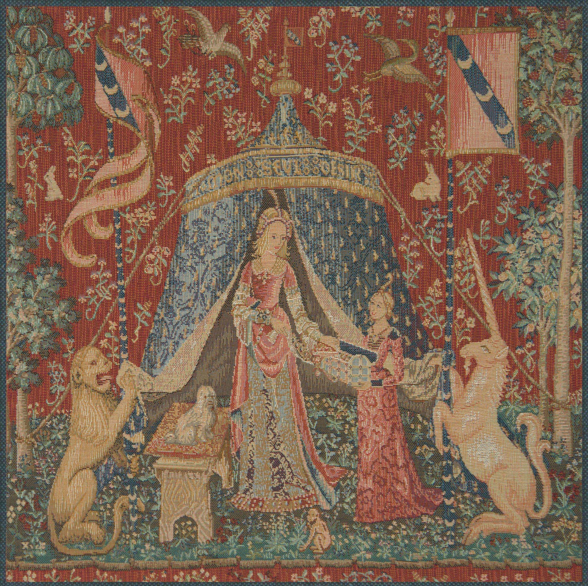 Medieval A Mon Seul Desir Large Tapestry Pillow Cover 19x19 Inch Cotton Jacquard Woven Cushion Cover