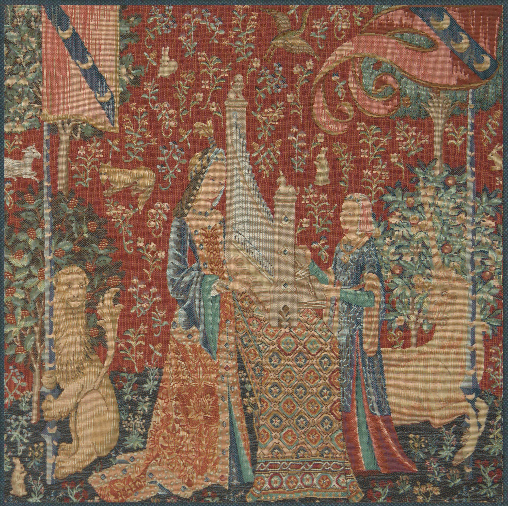 Medieval The Hearing Large Tapestry Pillow Cover 19x19 Inch Cotton Jacquard Woven Cushion Cover