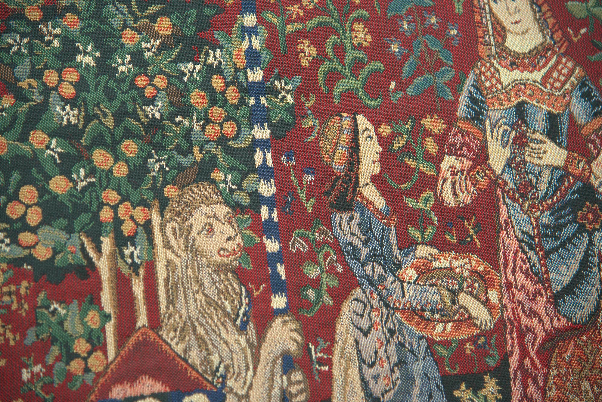 Medieval Lady & Unicorn Serial Panoramic Tapestry Wall Hanging 30 x 100 in